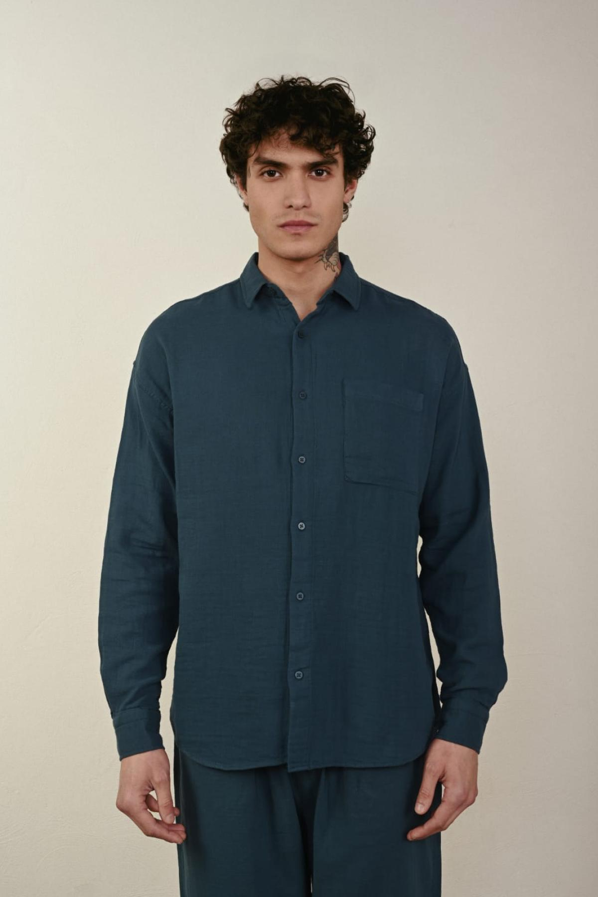 Wholesale Men Petrol Long-Sleeve Shirt 739149