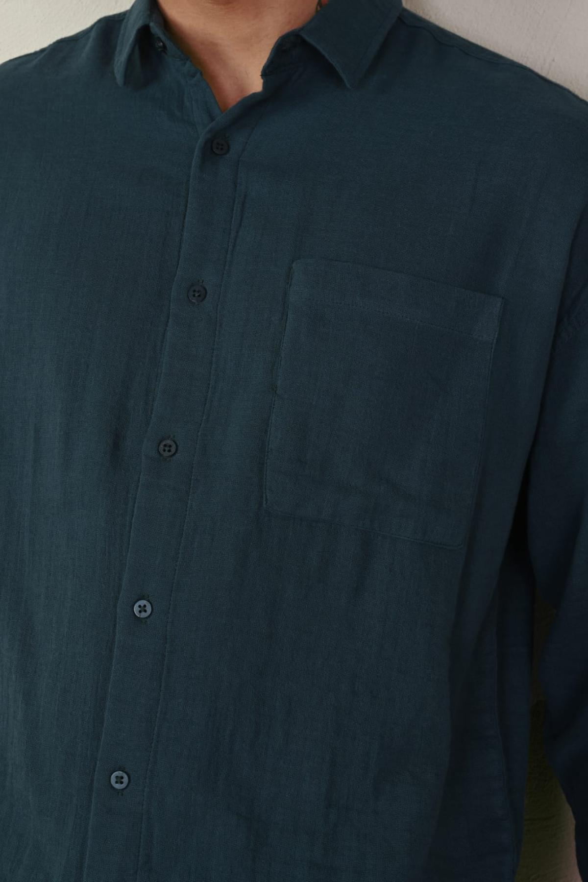 Wholesale Men Petrol Long-Sleeve Shirt 739149