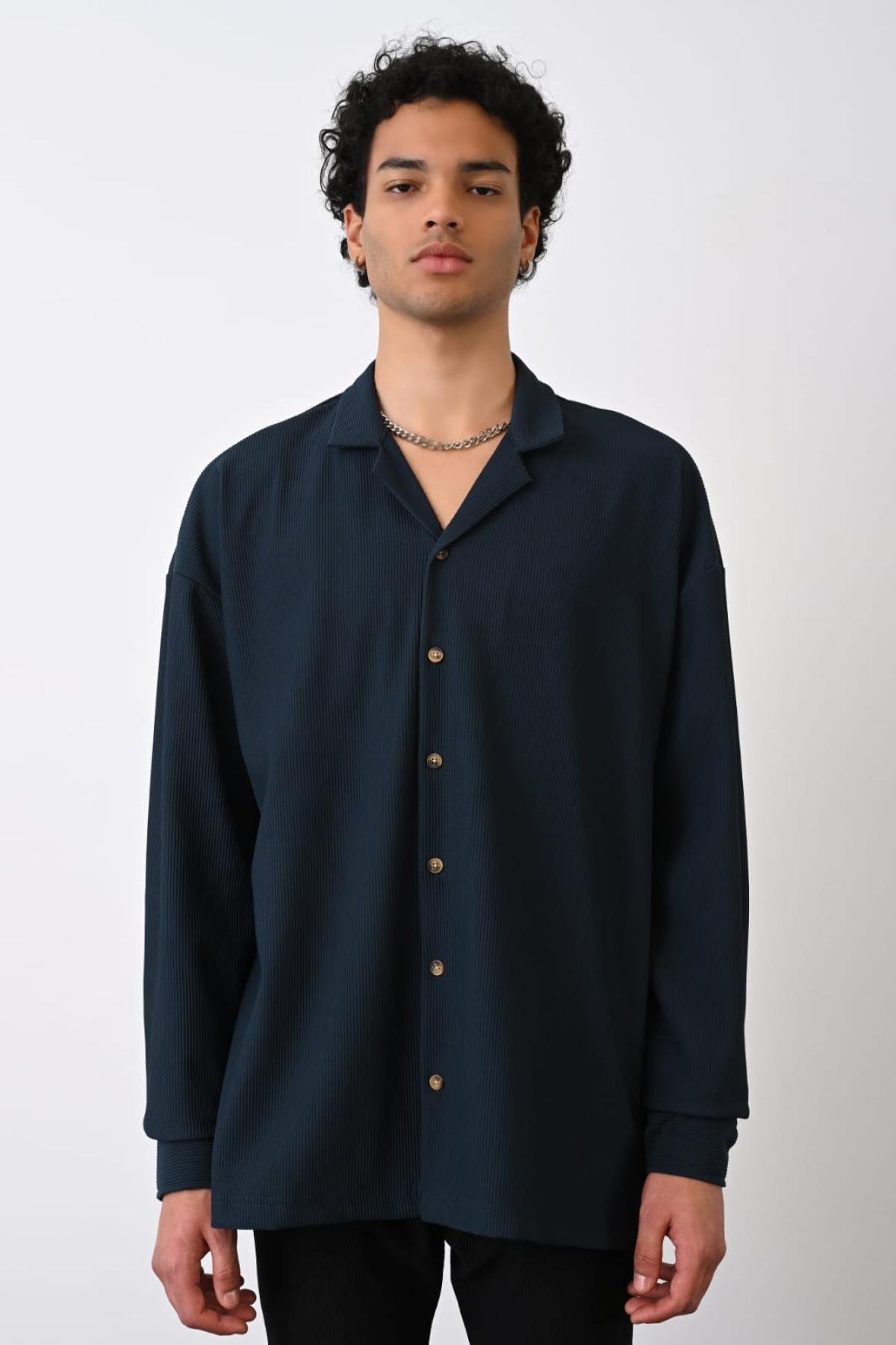 Wholesale Men Petrol Long-Sleeve Shirt 739096