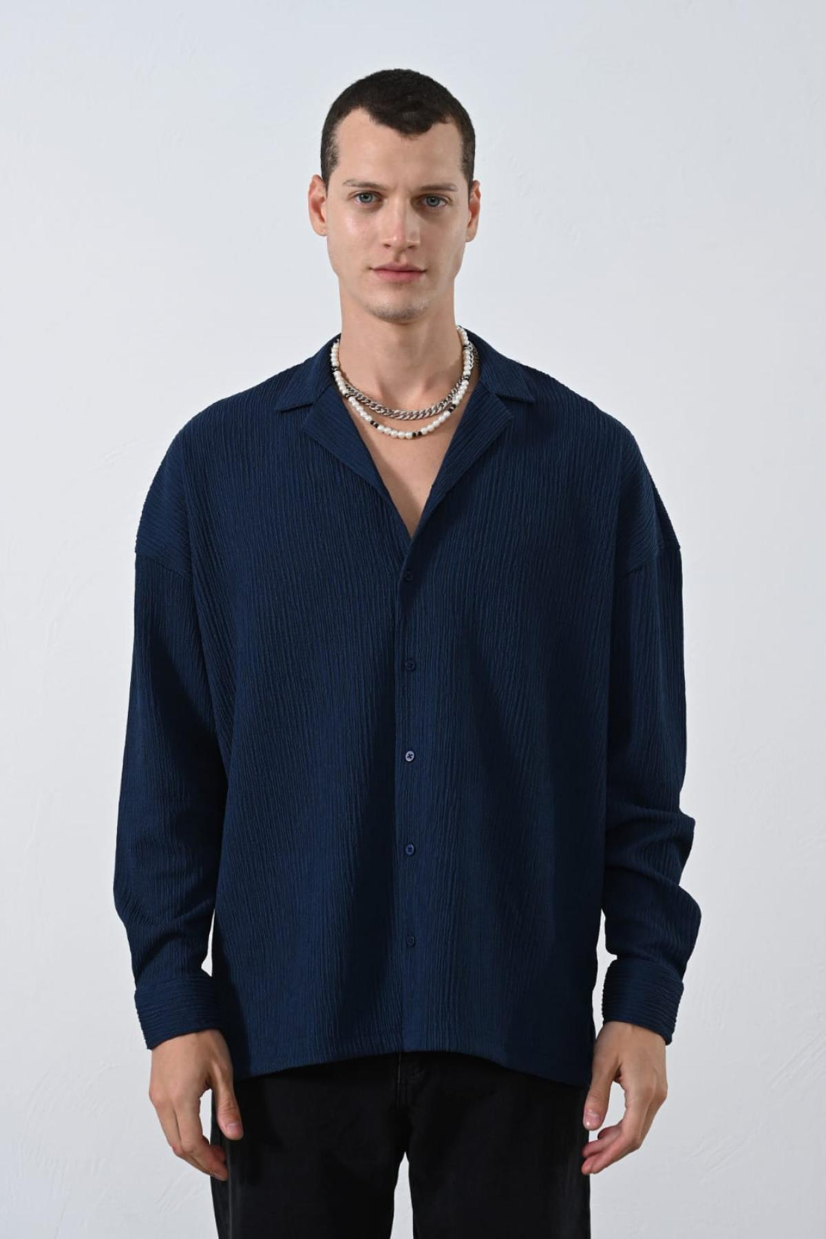 Wholesale Men Petrol Long-Sleeve Shirt 739114