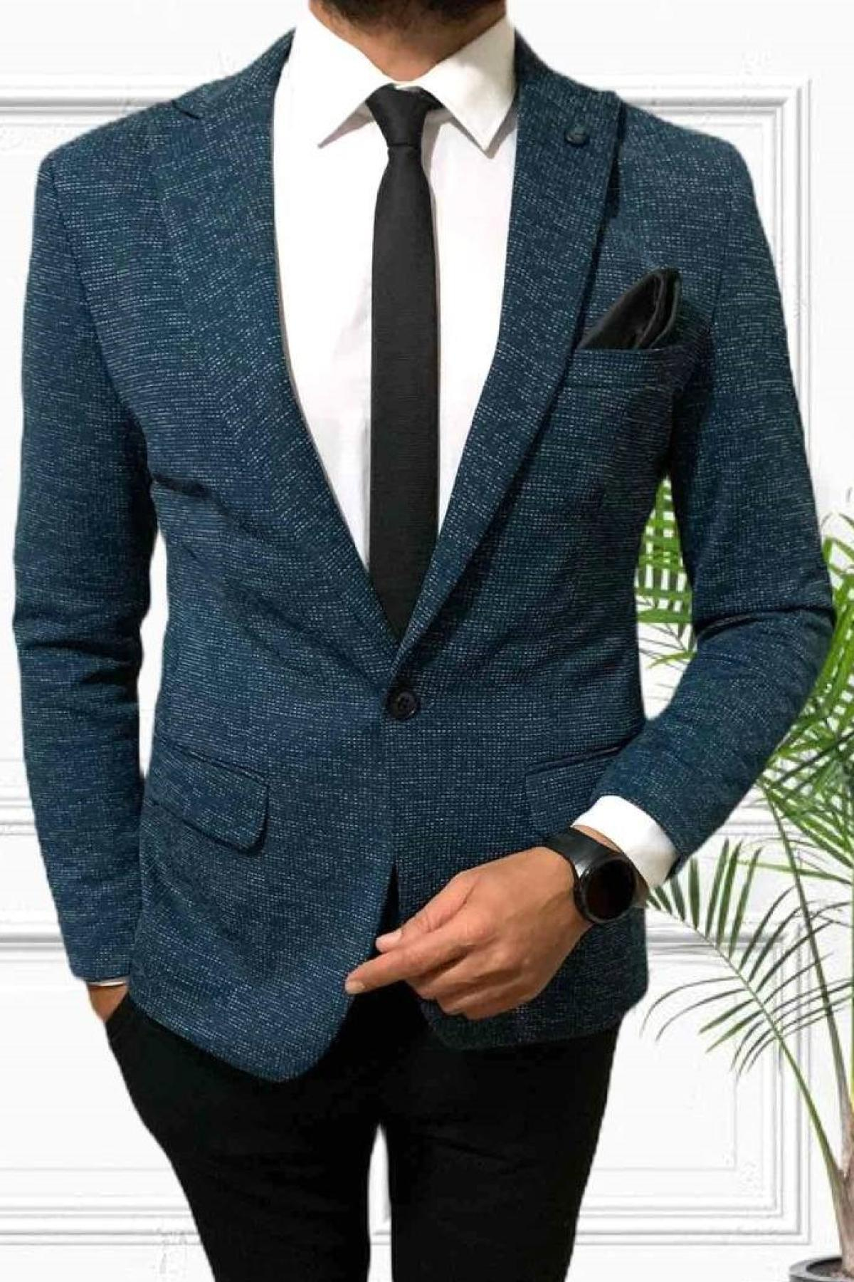 Wholesale Men Petrol Single Breasted Blazer Jacket 720248
