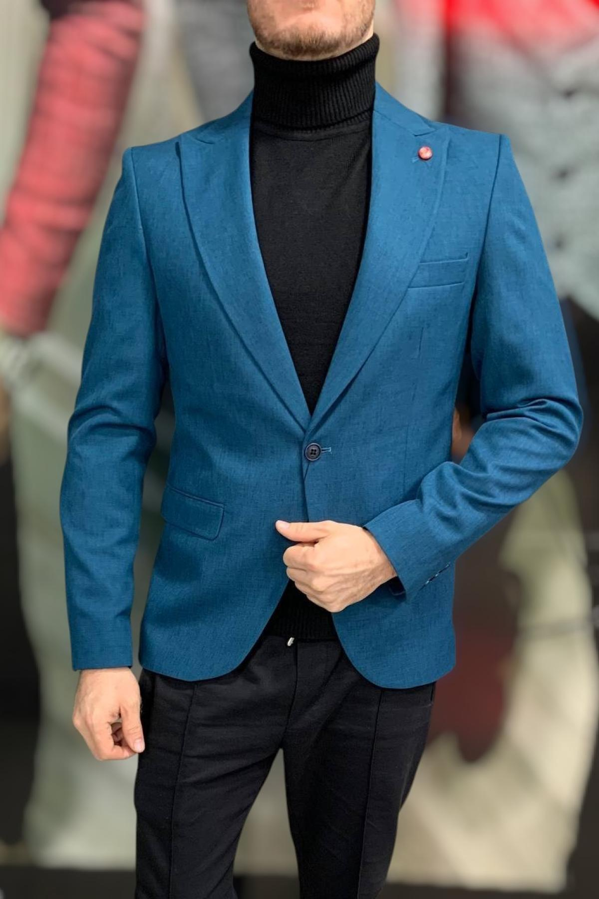 Wholesale Men Petrol Single Breasted Blazer Jacket 720098