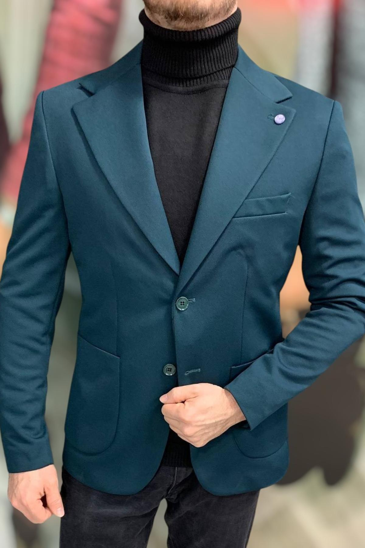 Wholesale Men Petrol Single Breasted Blazer Jacket 720203