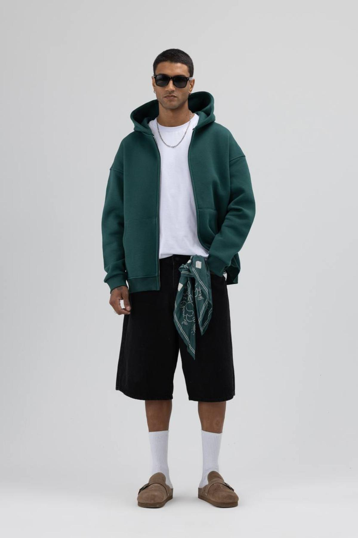 Wholesale Men Petrol Zip-Up Hoodie 739101