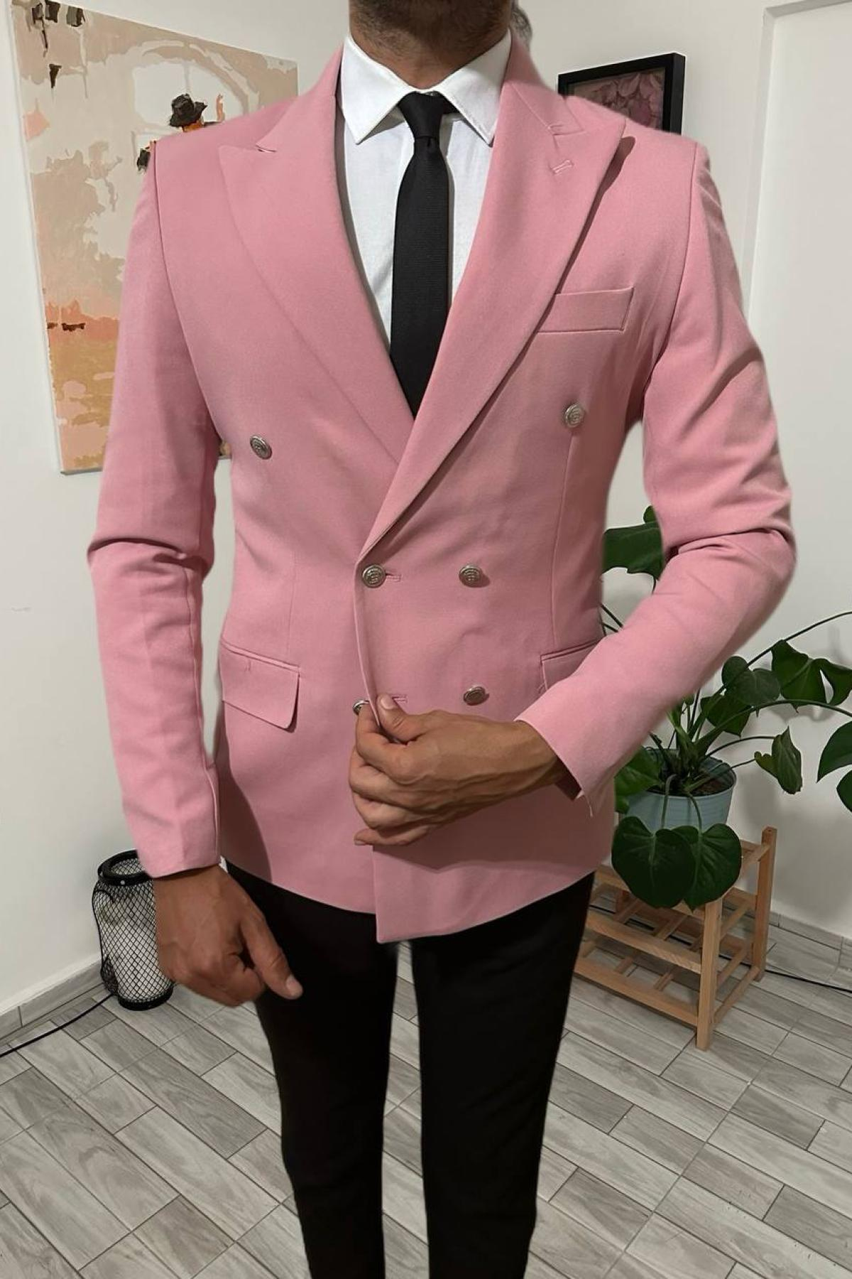 Wholesale Men Pink Double Breasted Blazers 708983