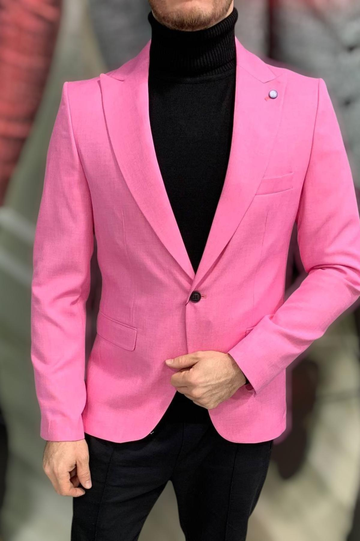 Wholesale Men Pink Single Breasted Blazer Jacket 720109