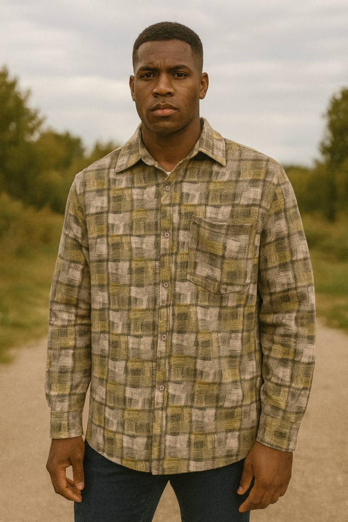 Wholesale Men Pistachio Plaid Shirt 738259