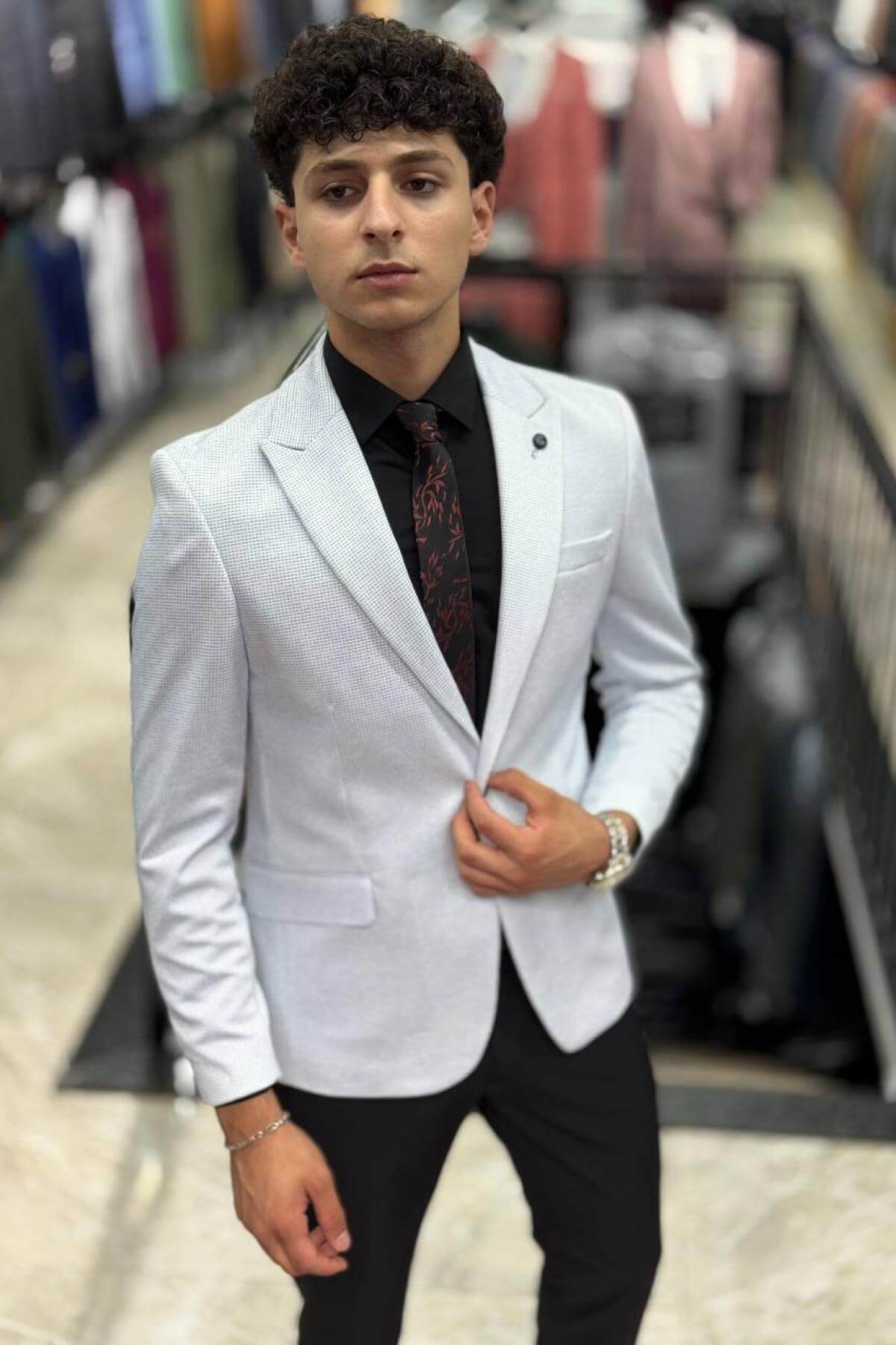 Wholesale Men Platinum Melange Blazer 738050