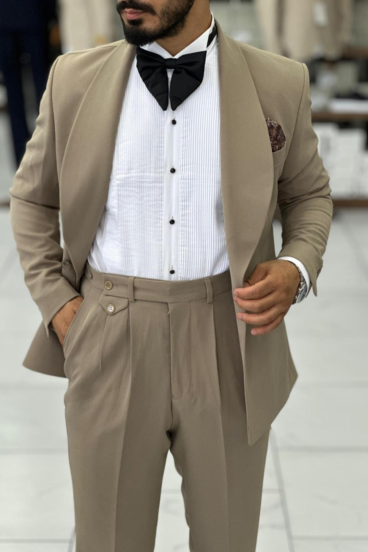 Wholesale Men Plus Size Beige Two-Piece Suit 739043