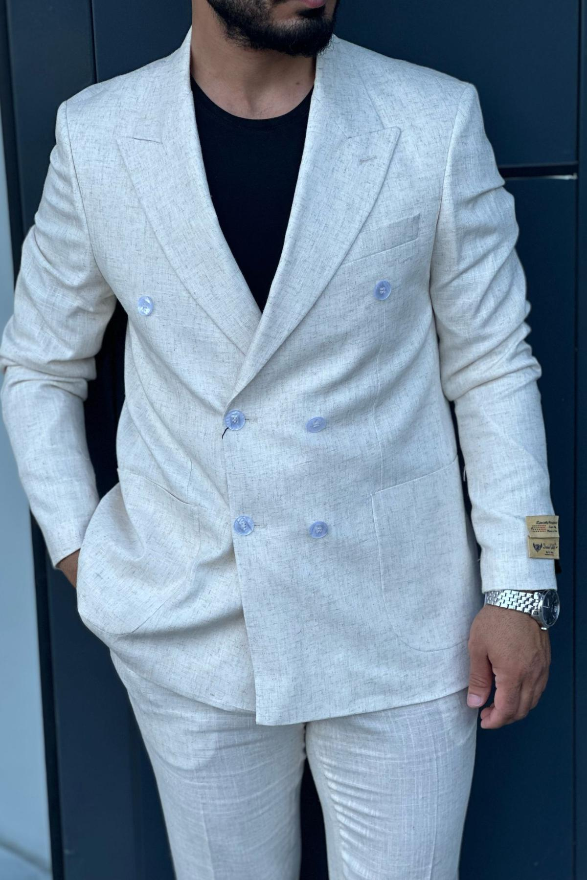 Wholesale Men Plus Size Ecru Two-Piece Suit 739074