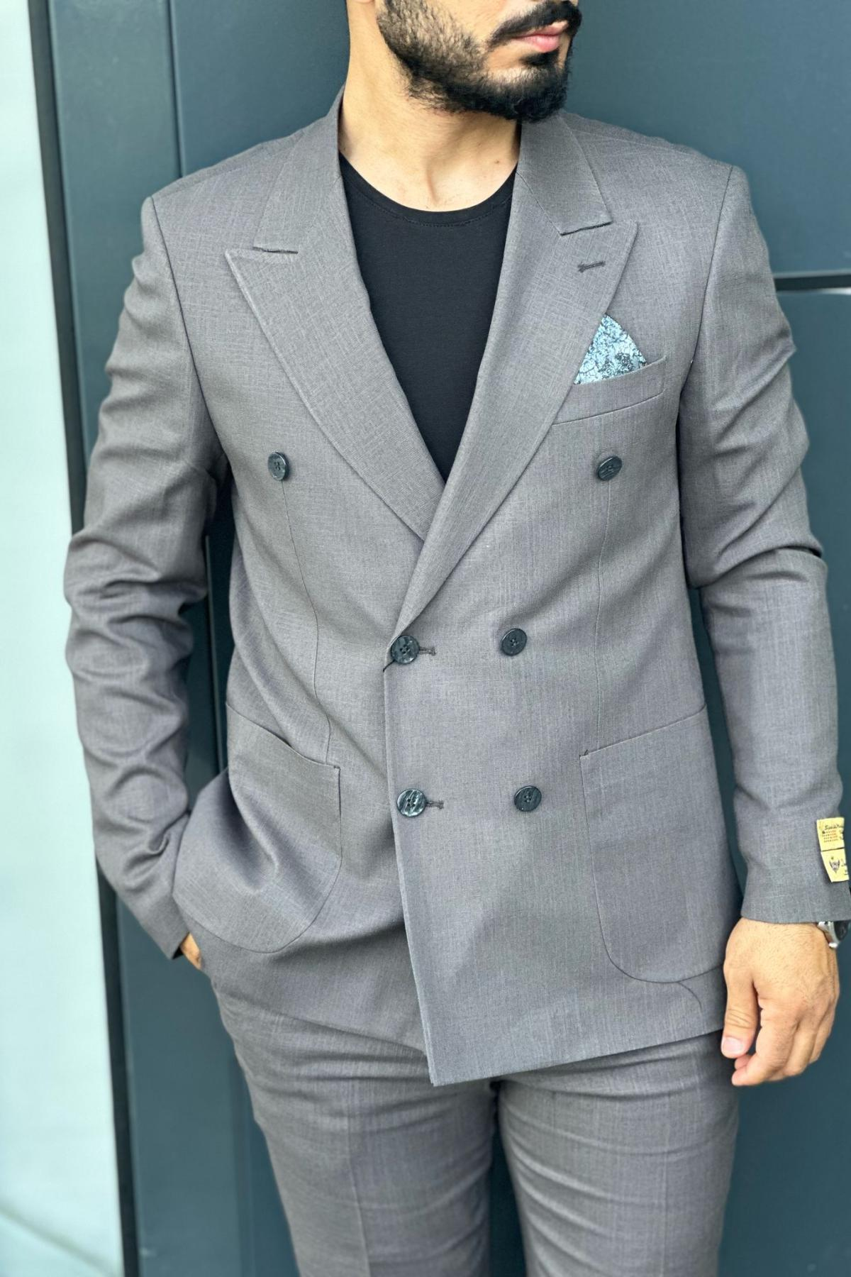Wholesale Men Plus Size Gray Two-Piece Suit 739080
