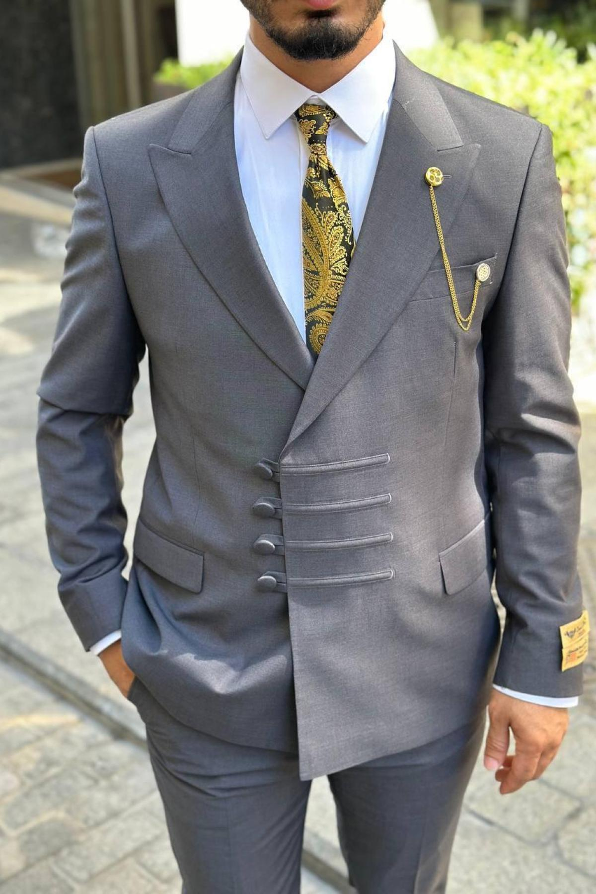 Wholesale Men Plus Size Gray Two-Piece Suit 739056