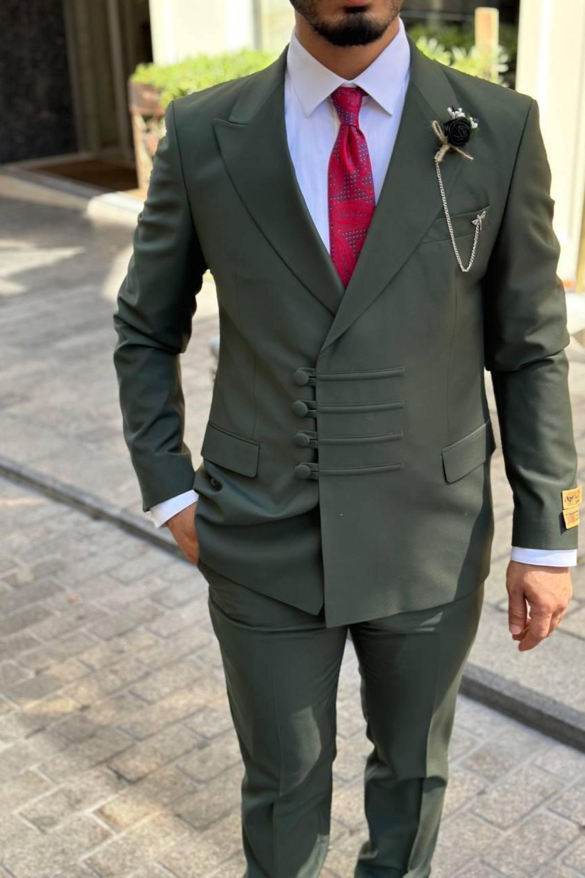 Wholesale Men Plus Size Khaki Two-Piece Suit 739058