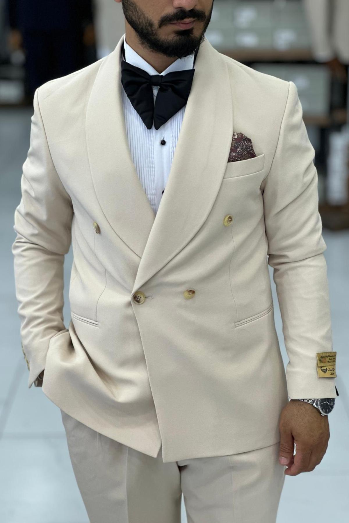 Wholesale Men Plus Size Light Beige Two-Piece Suit 739041