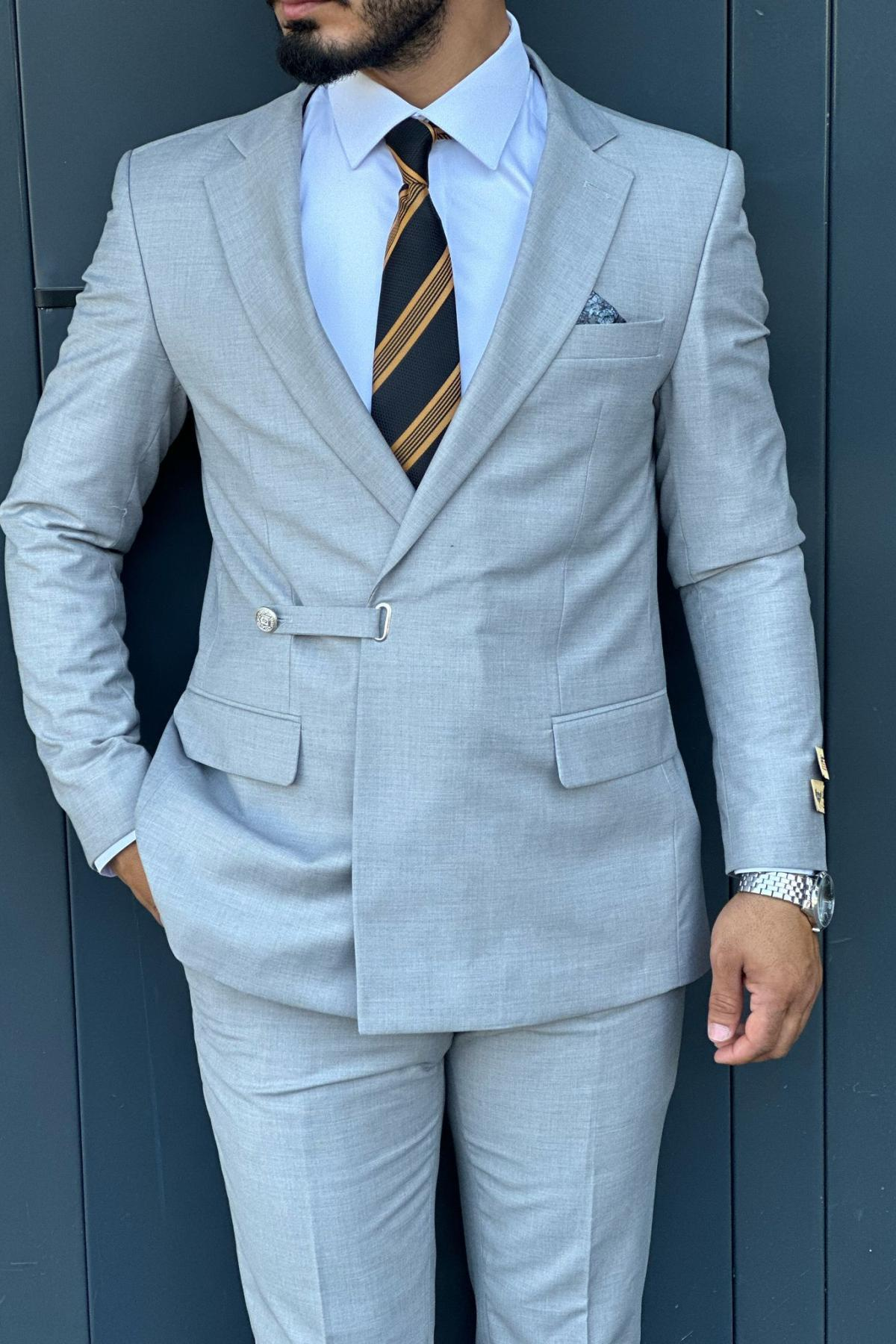 Wholesale Men Plus Size Light Gray Two-Piece Suit 738974