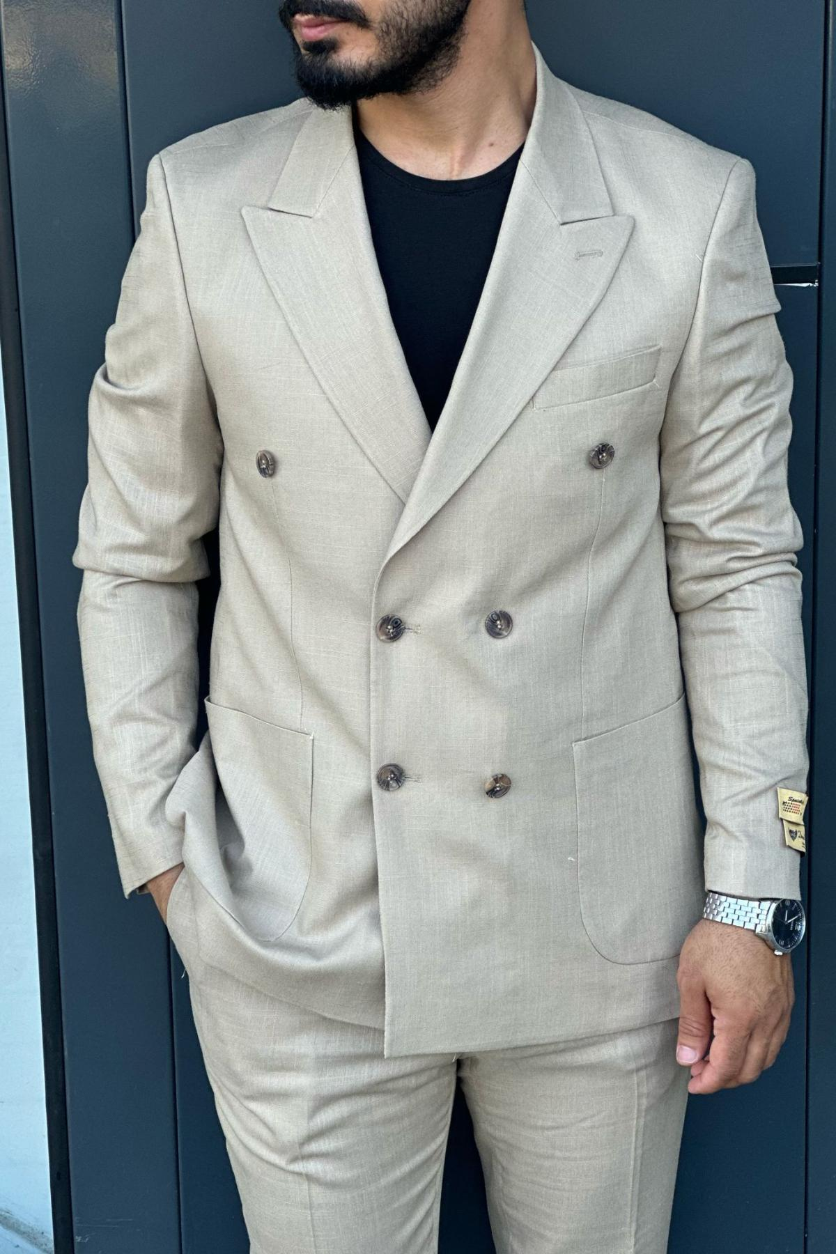 Wholesale Men Plus Size Light Gray Two-Piece Suit 739079