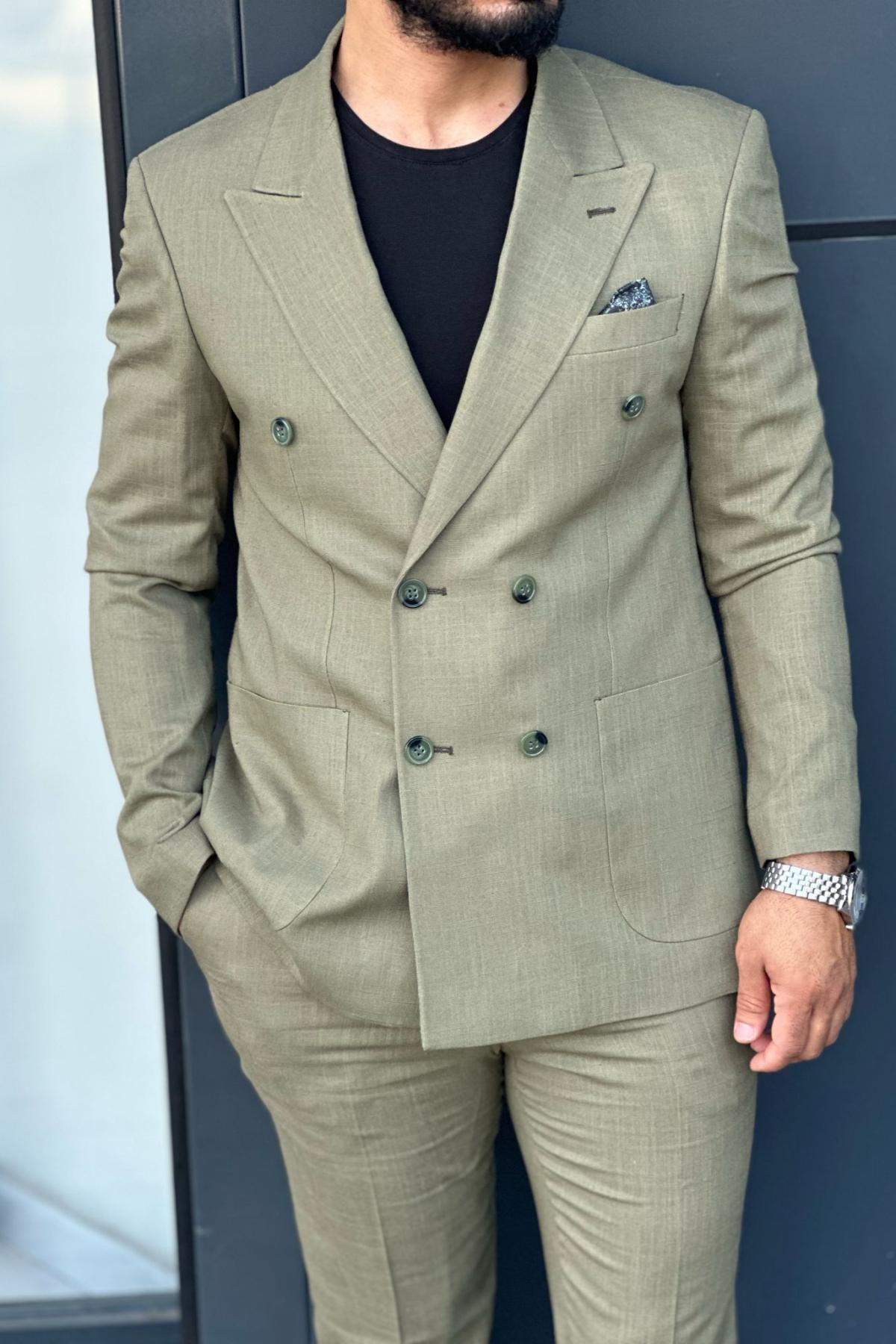 Wholesale Men Plus Size Light Olive Two-Piece Suit 739076