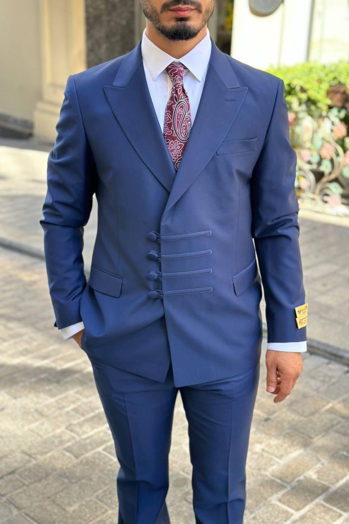 Wholesale Men Plus Size Navy Two-Piece Suit 739060