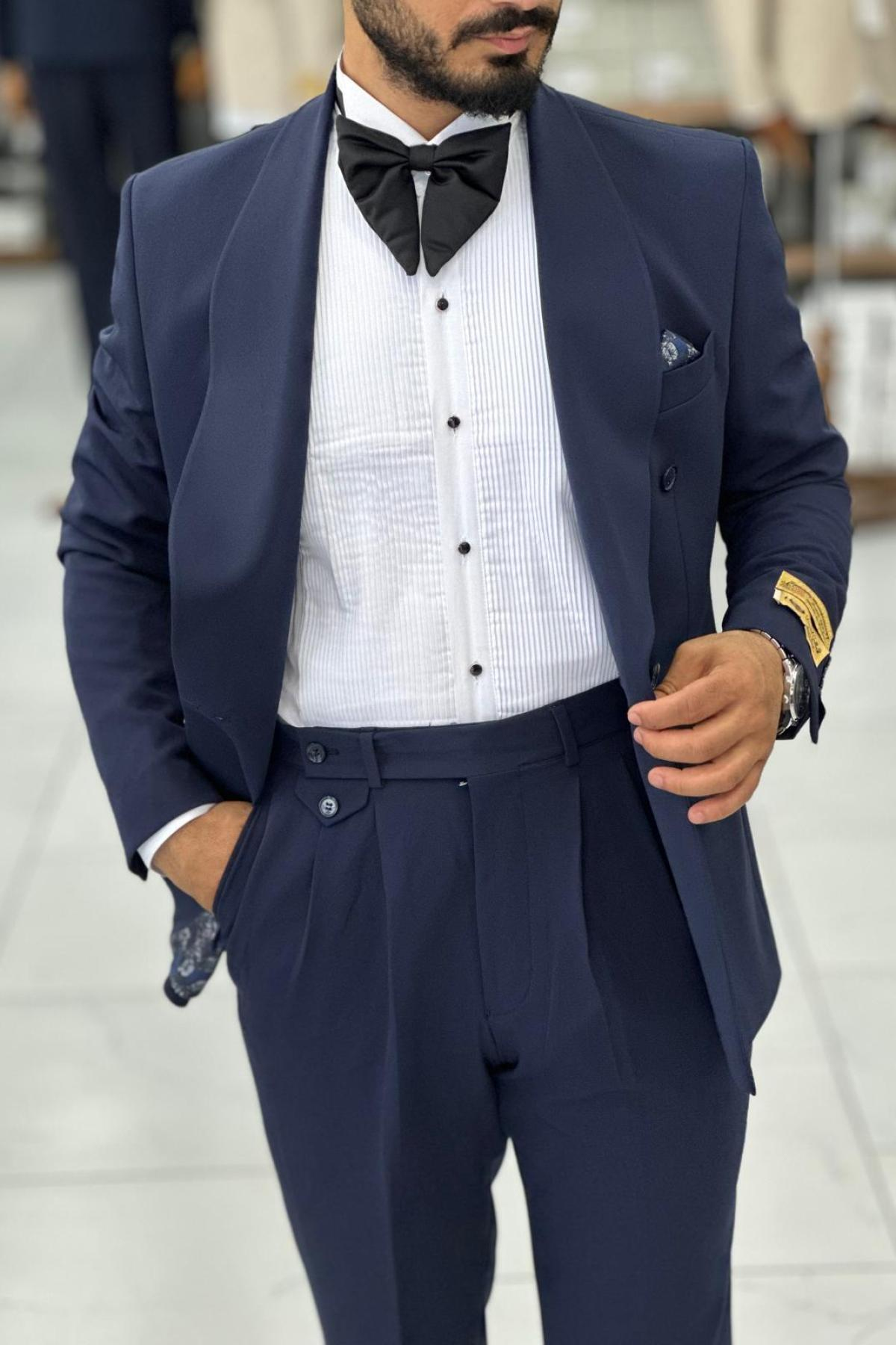 Wholesale Men Plus Size Navy Two-Piece Suit 739044