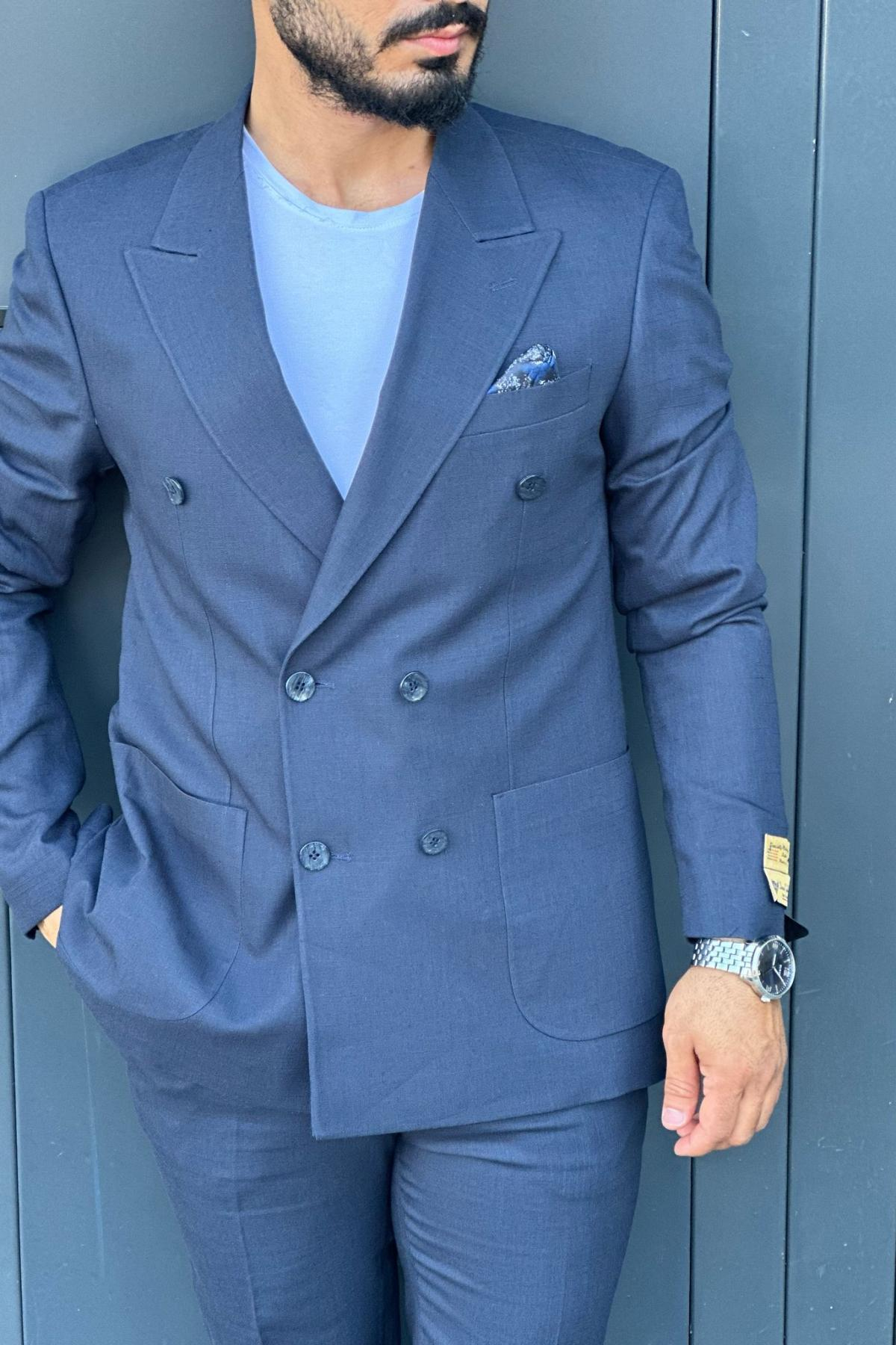 Wholesale Men Plus Size Navy Two-Piece Suit 739077