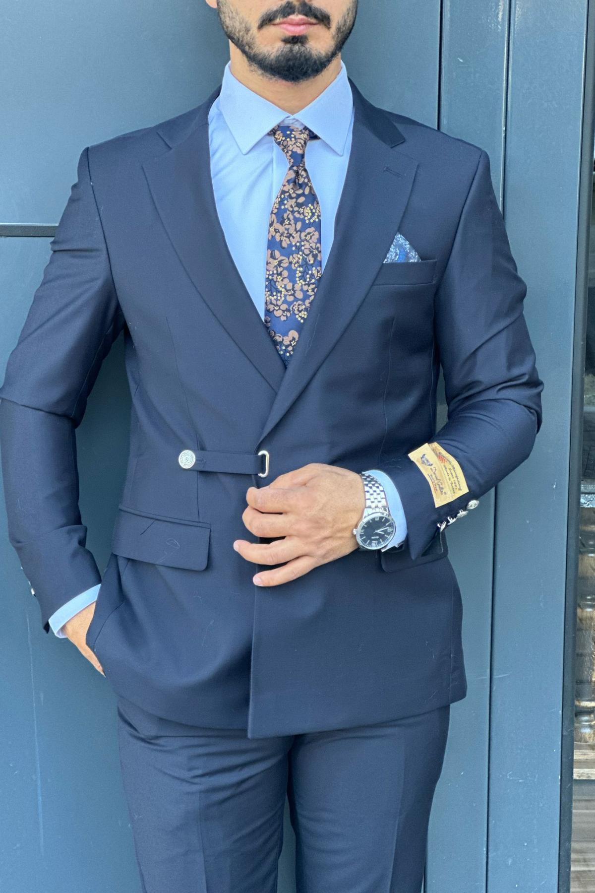 Wholesale Men Plus Size Navy Two-Piece Suit 738967