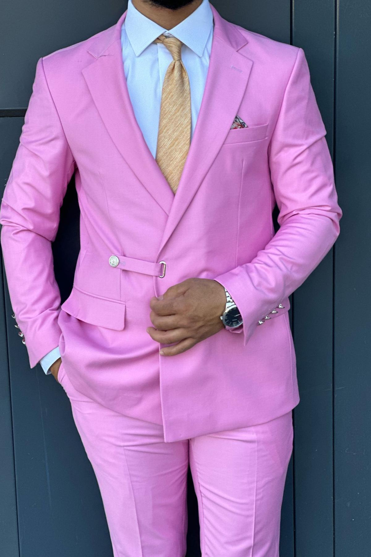 Wholesale Men Plus Size Pink Two-Piece Suit 738968