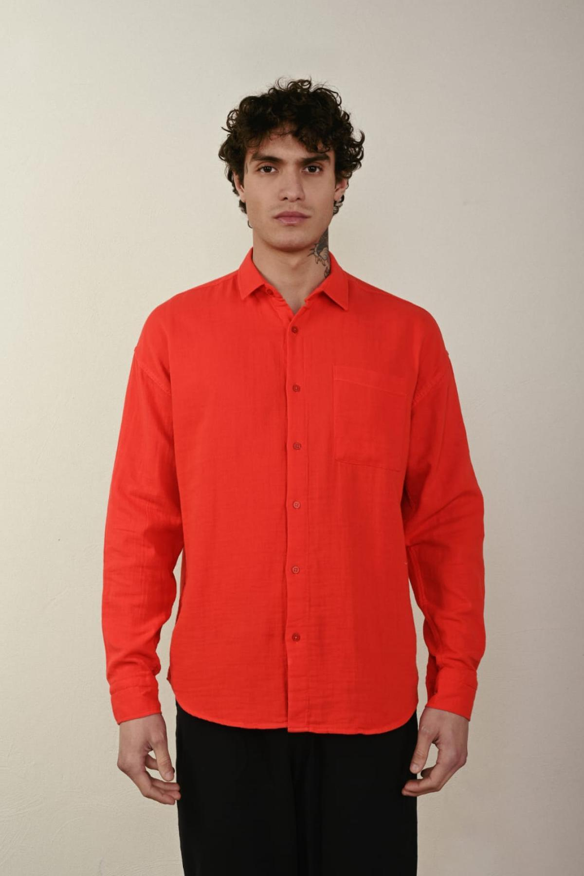 Wholesale Men Red Long-Sleeve Shirt 739153
