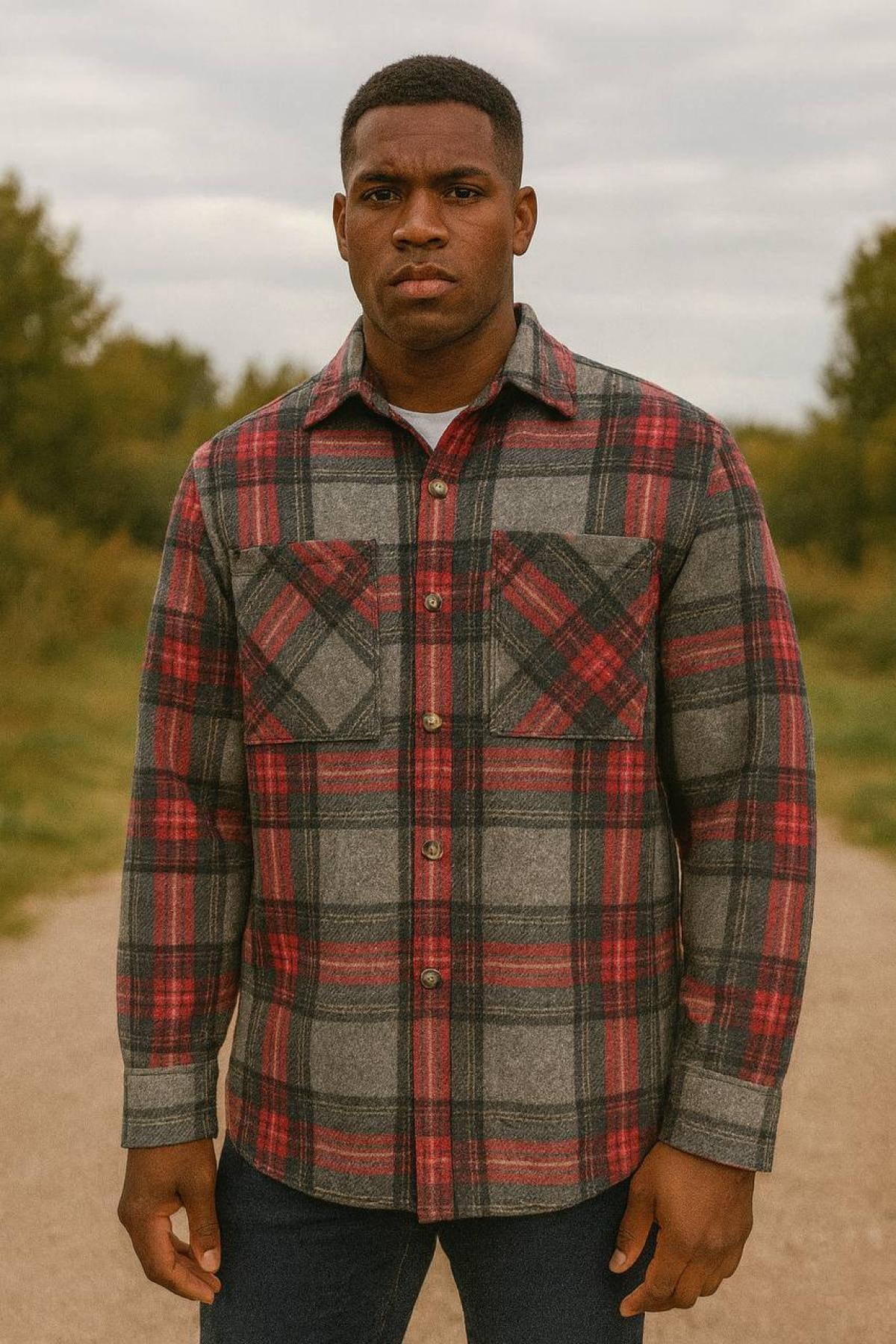 Wholesale Men Red Plaid Shirt 738257