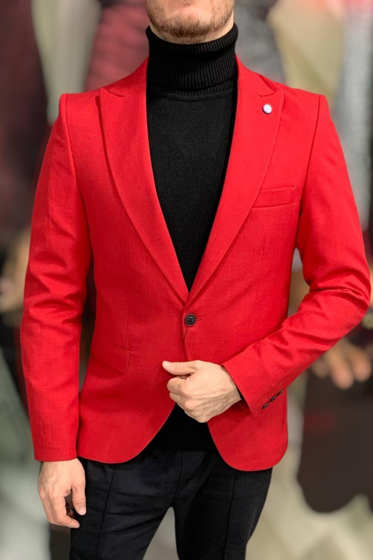 Wholesale Men Red Single Breasted Blazer Jacket 720106