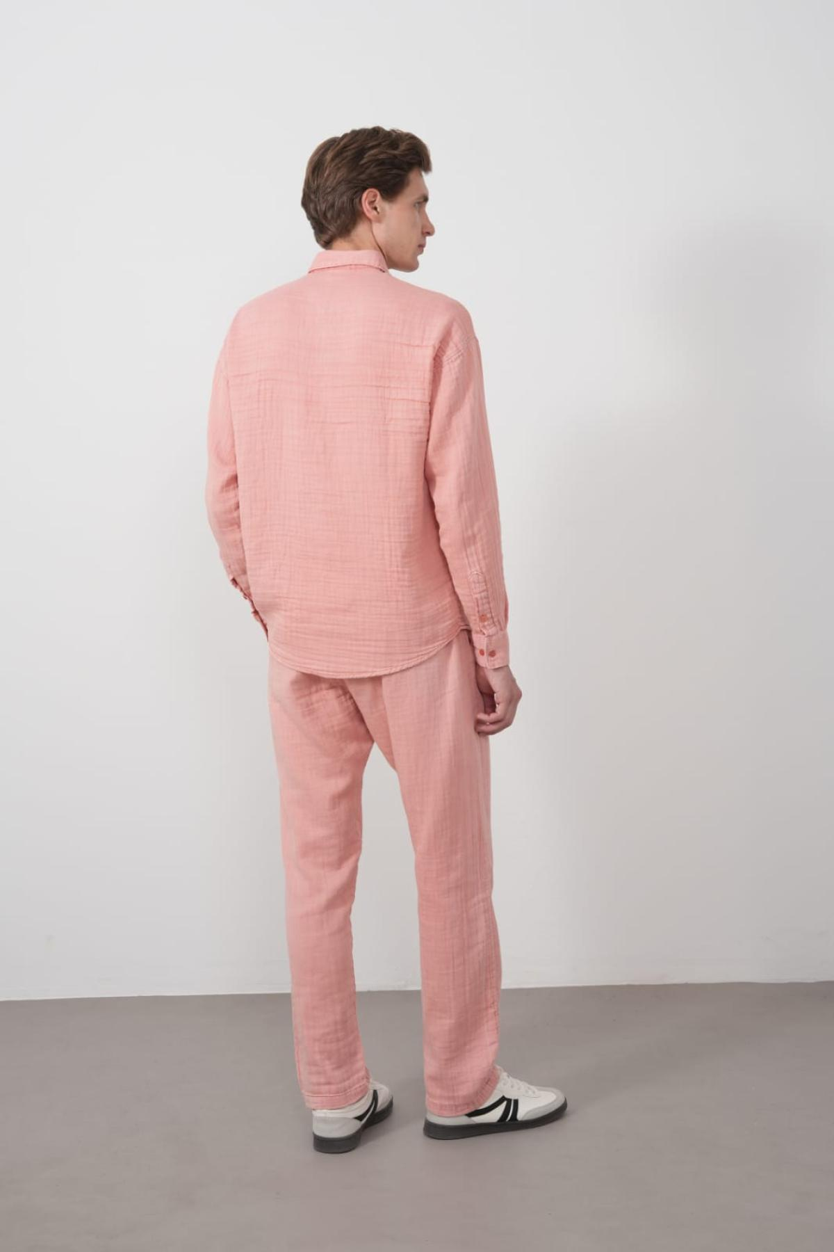 Wholesale Men Rose Pink Long-Sleeve Shirt 739087