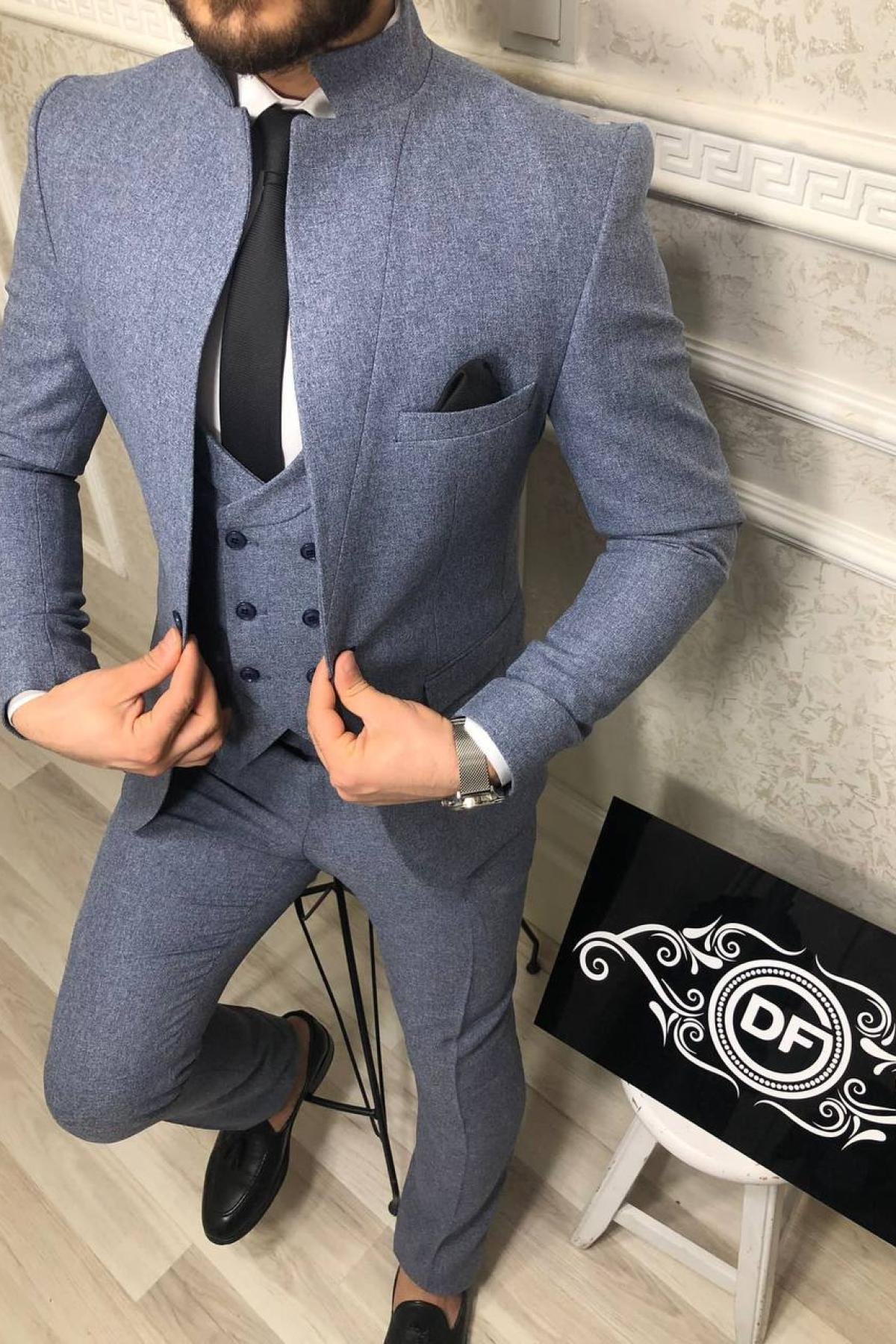 Wholesale Men Royal Blue Three Piece Suits Blazer Vest and Trousers 714434