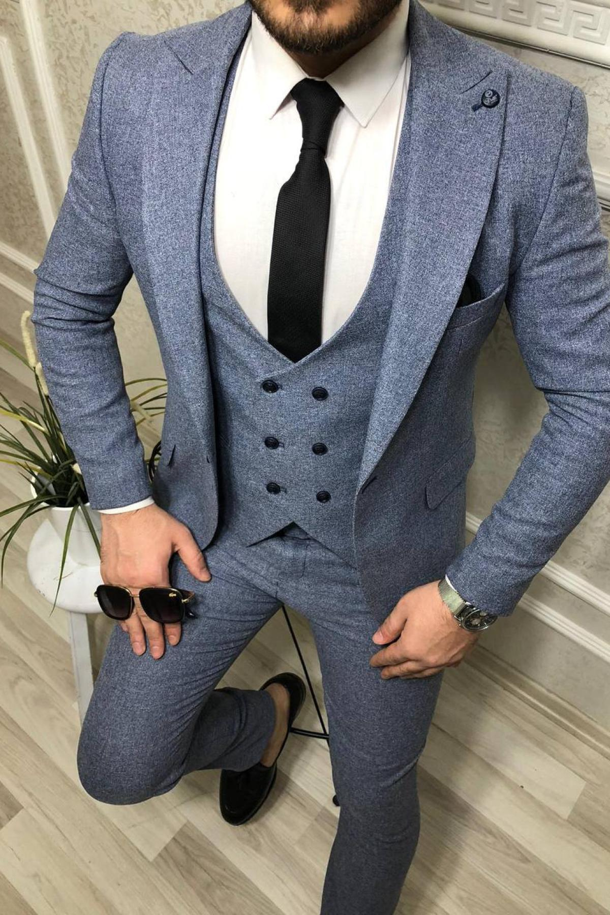 Wholesale Men Royal Blue Three Piece Suits Blazer Vest and Trousers 708570