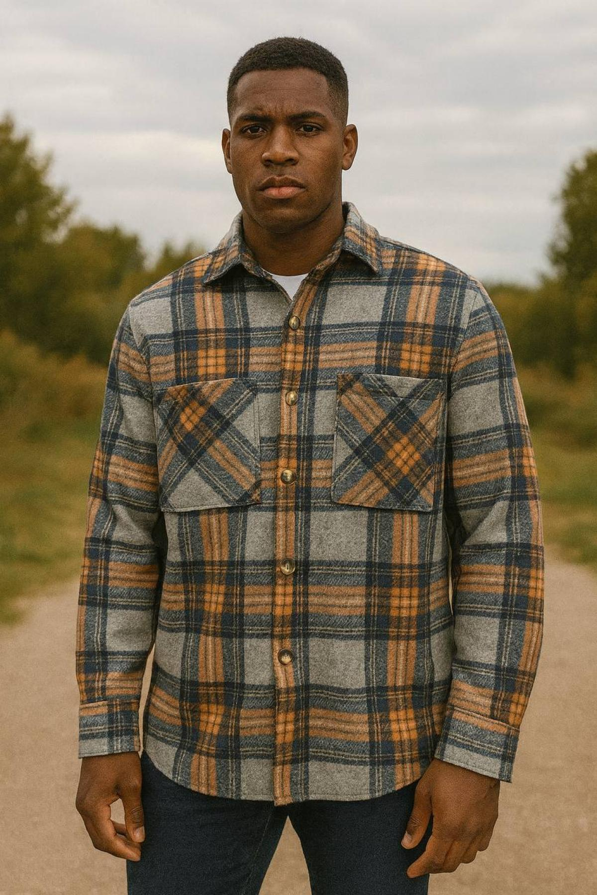 Wholesale Men Saffron Plaid Shirt 738256