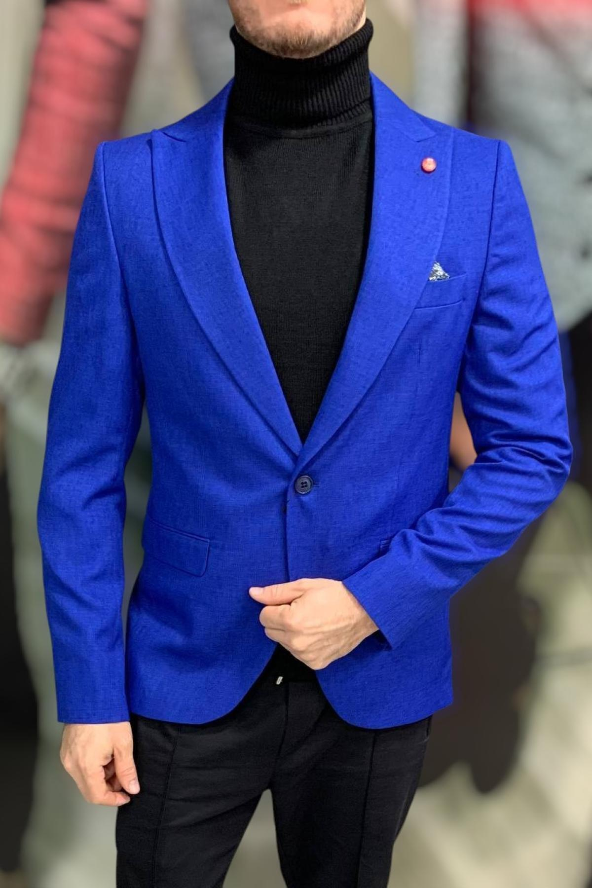 Wholesale Men Sax Blue Single Breasted Blazer Jacket 720091