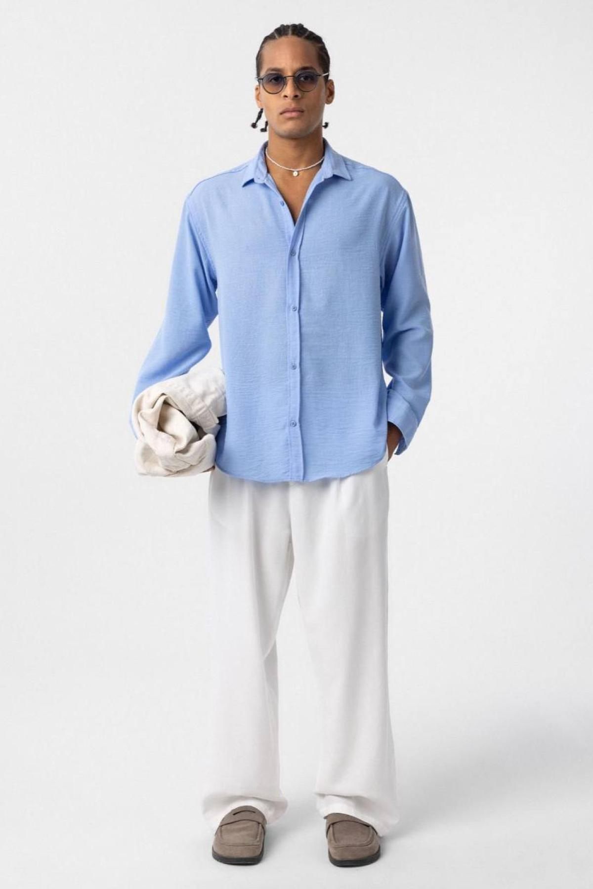 Wholesale Men  Sky Blue Oversize Shirt 731273