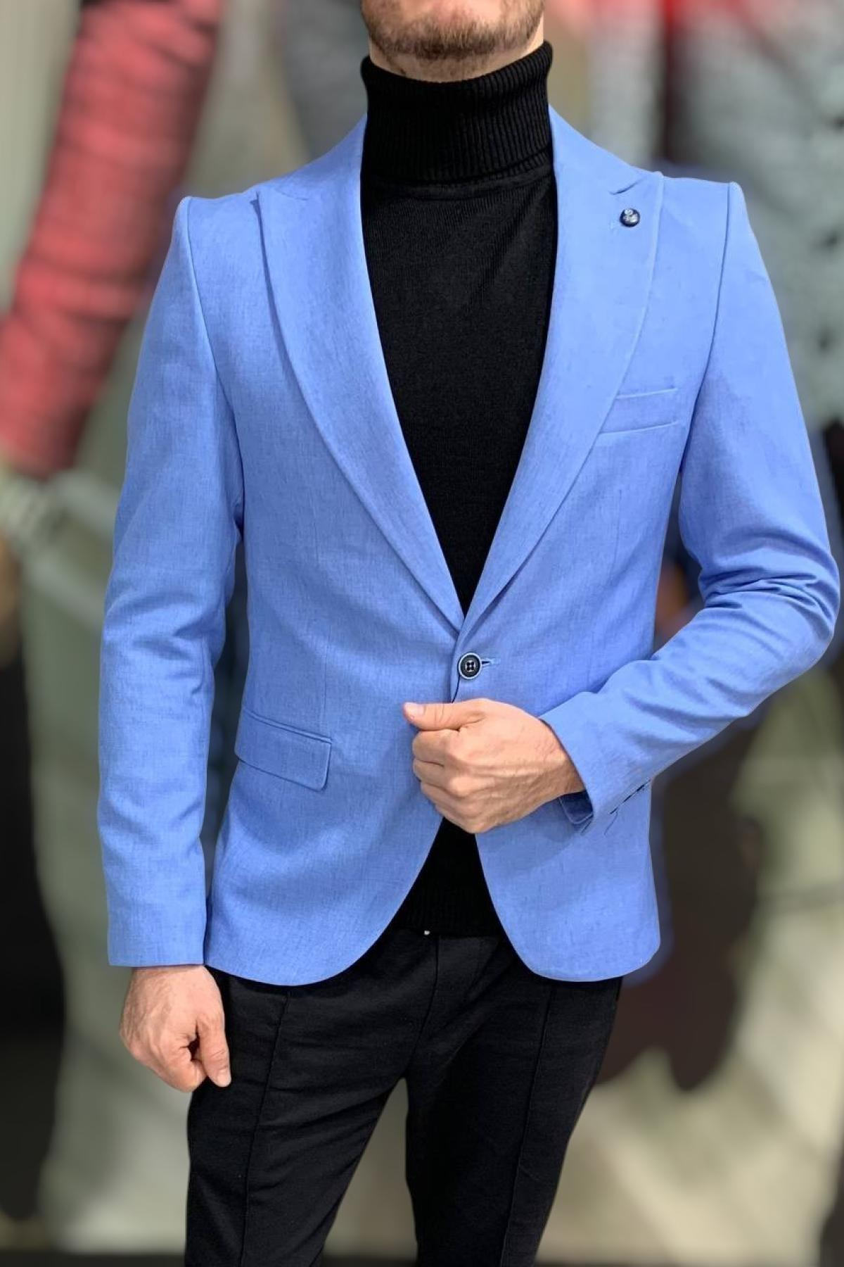 Wholesale Men Sky Blue Single Breasted Blazer Jacket 720096