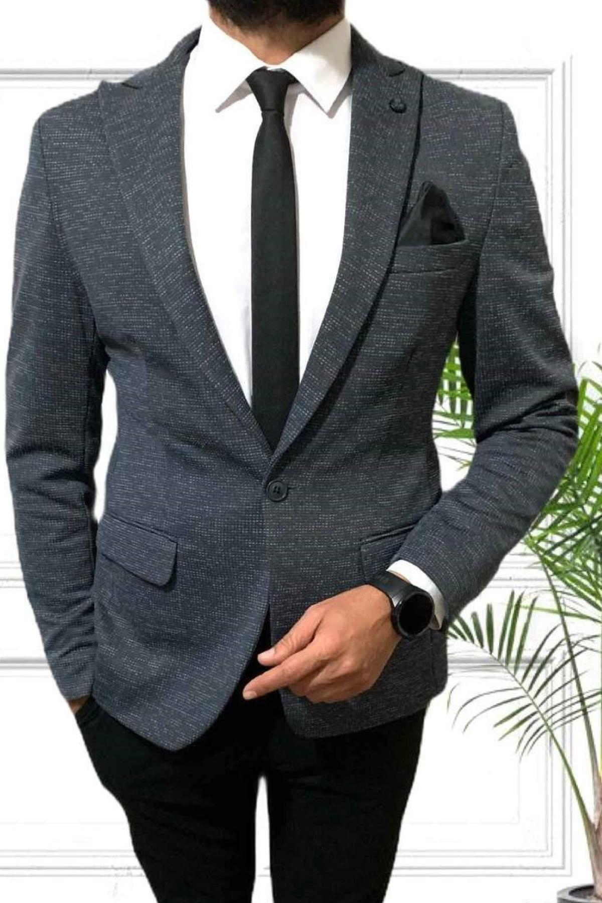 Wholesale Men Smoke Gray Single Breasted Blazer Jacket 720249