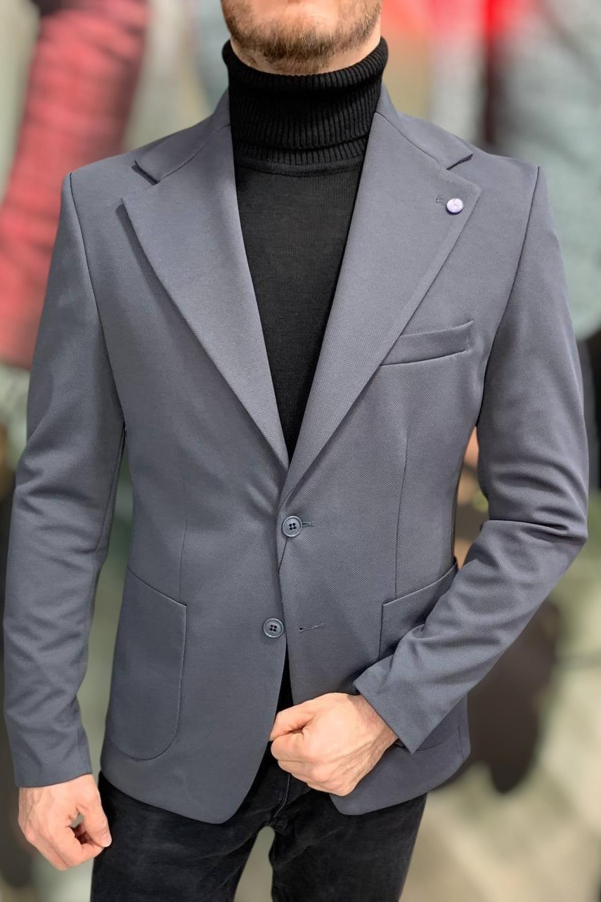 Wholesale Men Smoke Gray Single Breasted Blazer Jacket 720204