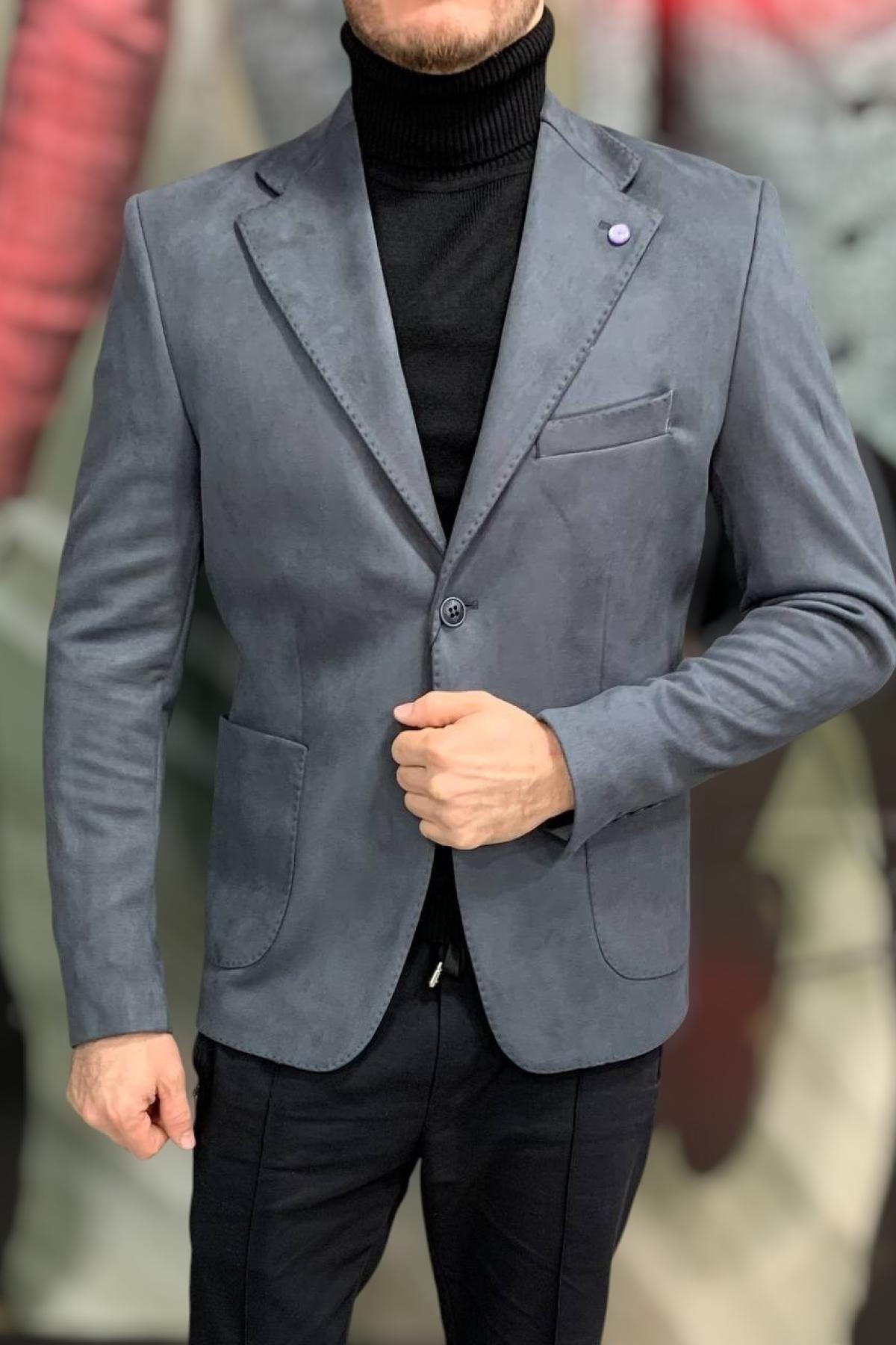 Wholesale Men Smoke Gray Suede Jacket 720184