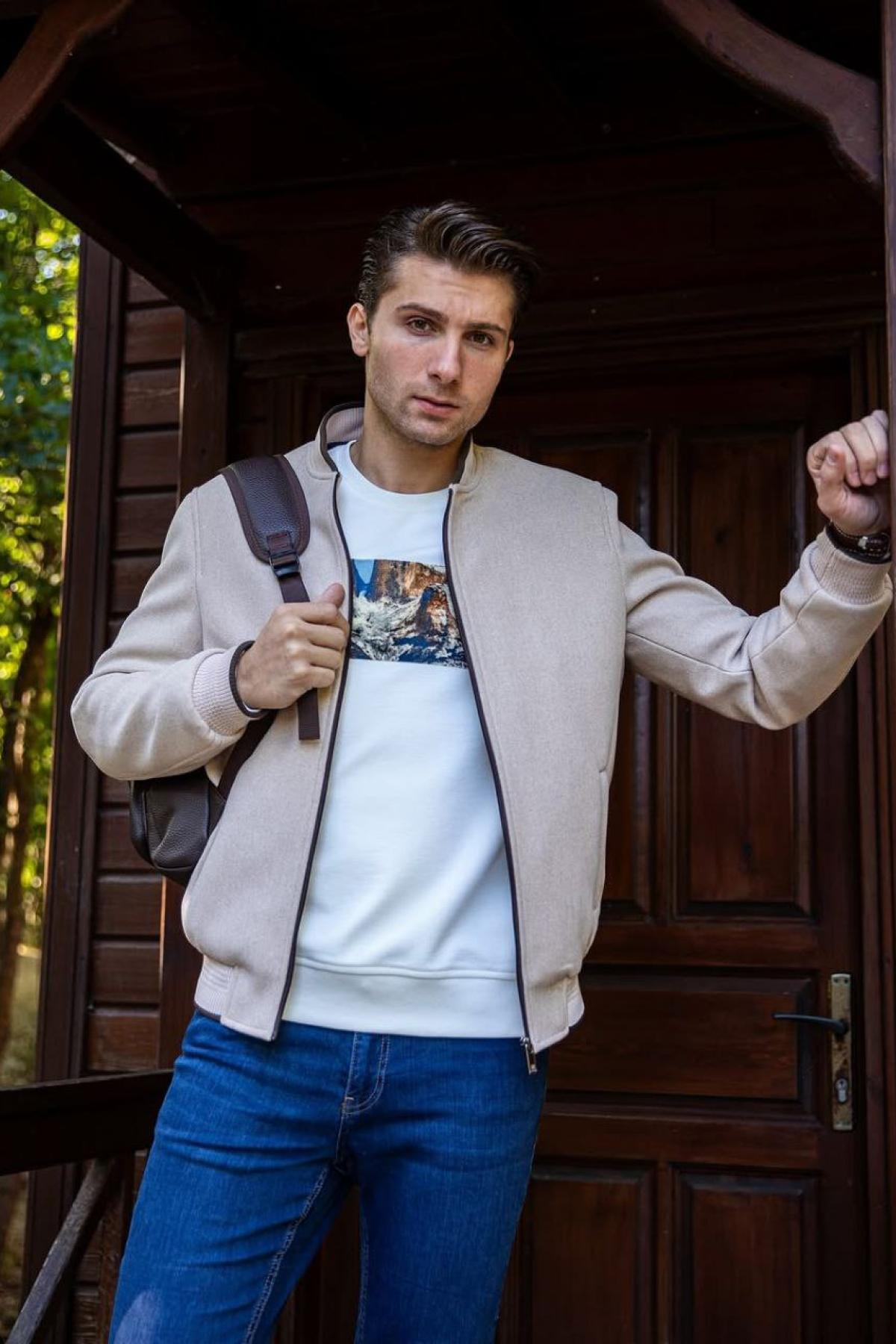 Wholesale Men Stone Varsity Jacket 738162