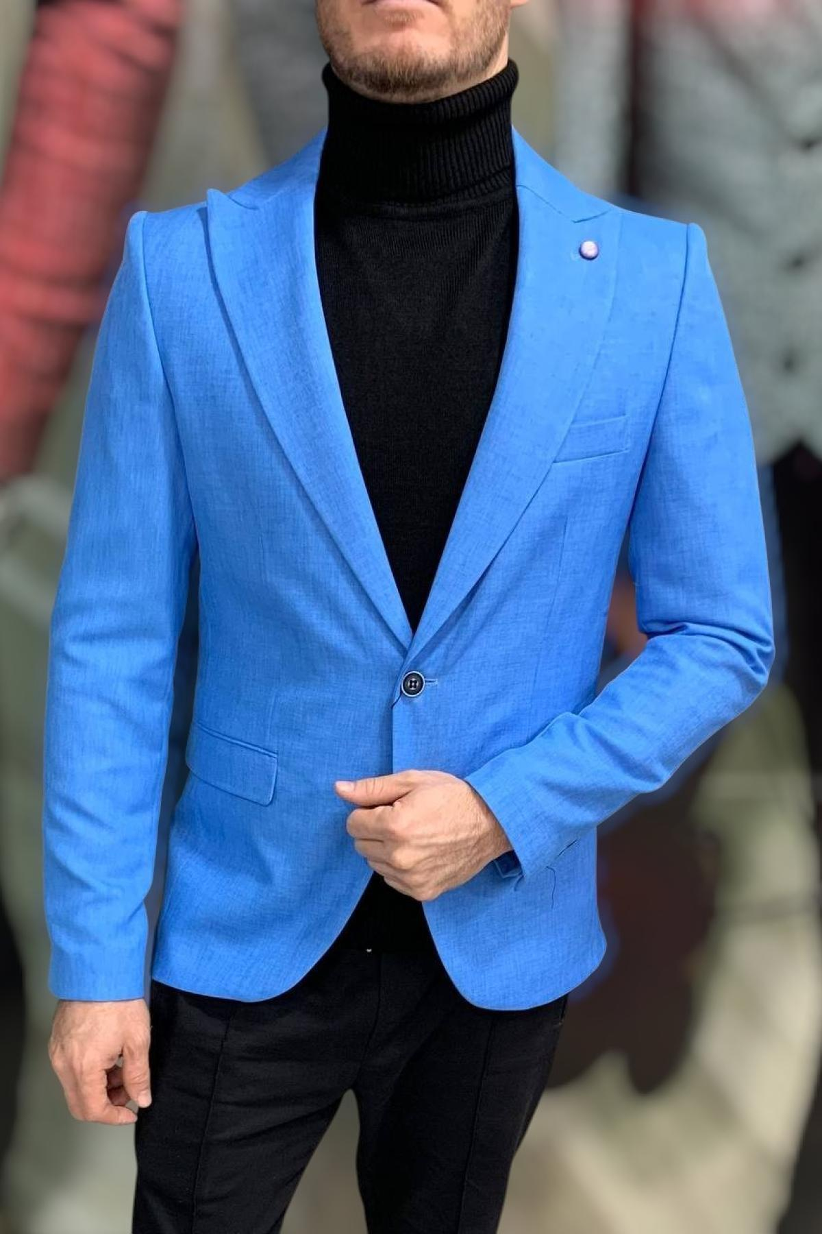 Wholesale Men Turquoise Single Breasted Blazer Jacket 720093