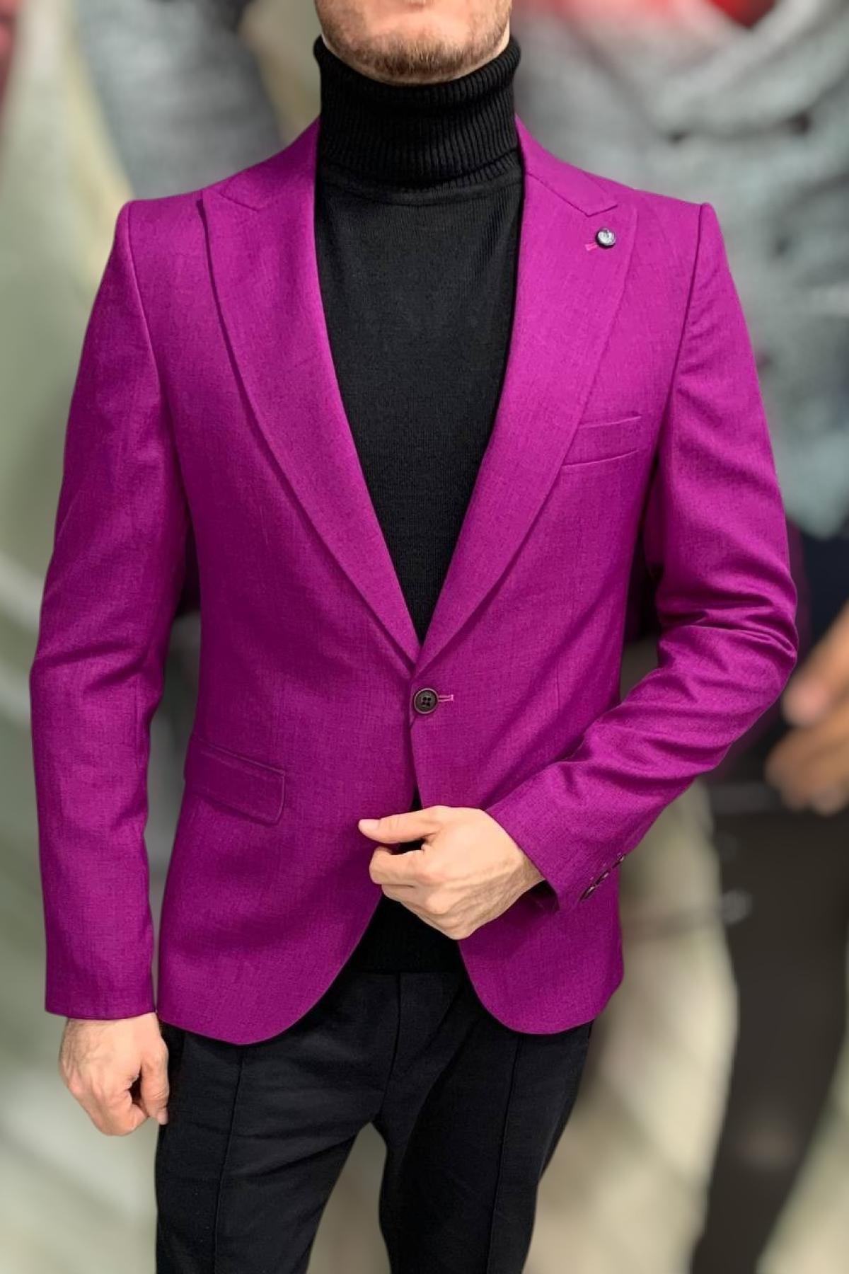 Wholesale Men Violet Single Breasted Blazer Jacket 720108