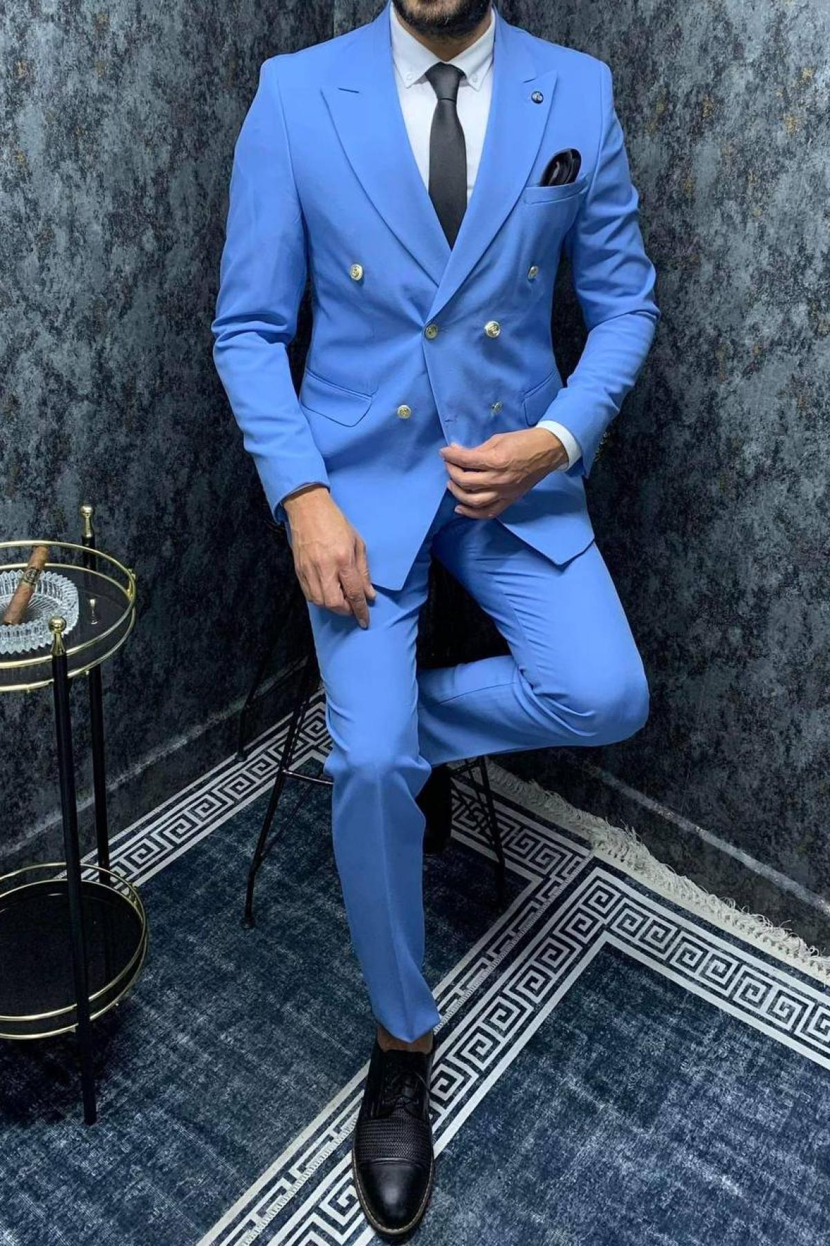 Wholesale Men Vista Blue Two Piece Suits Blazer and Trousers 708996