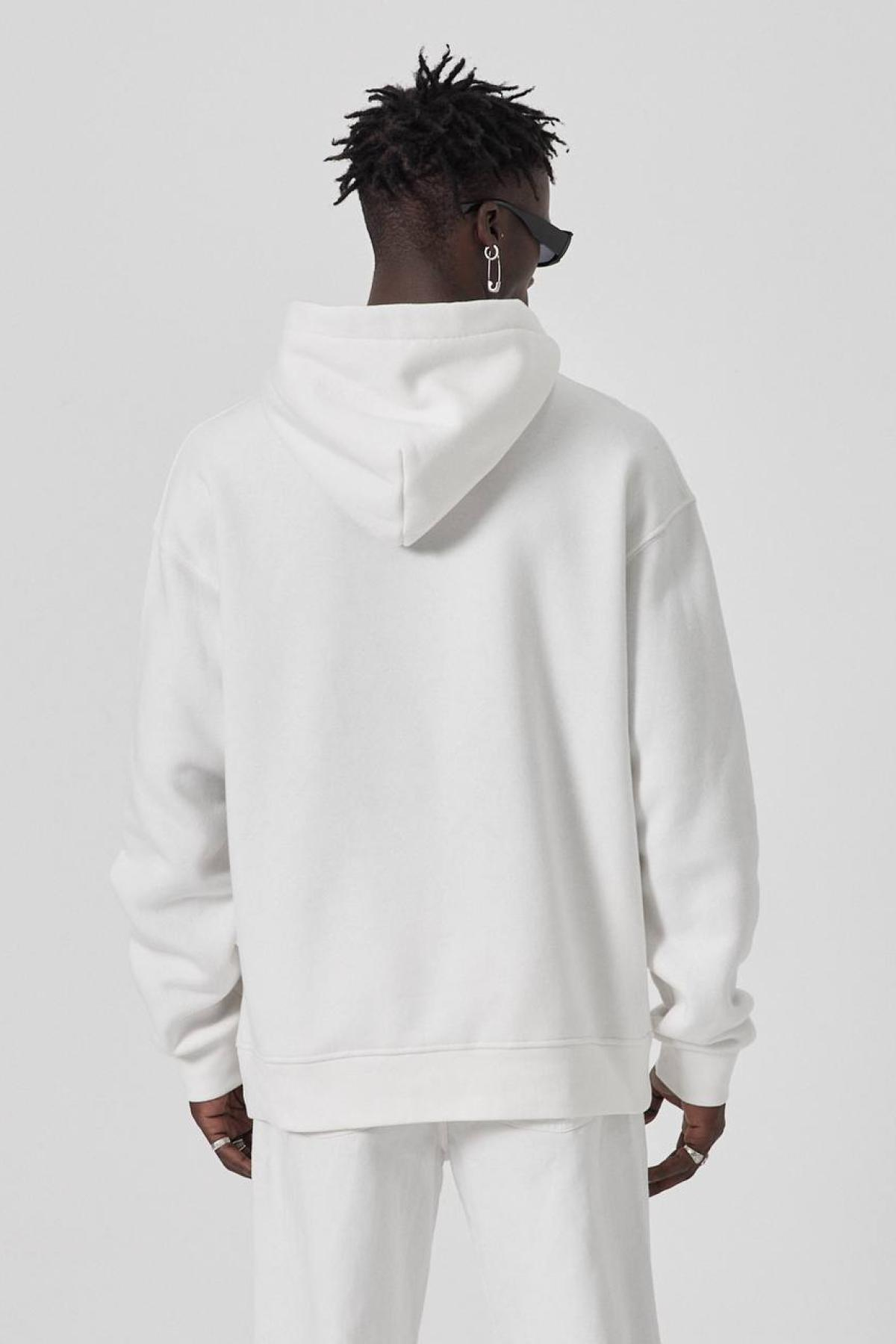 Wholesale Men White Hoodie with Kangaroo Pocket 739198