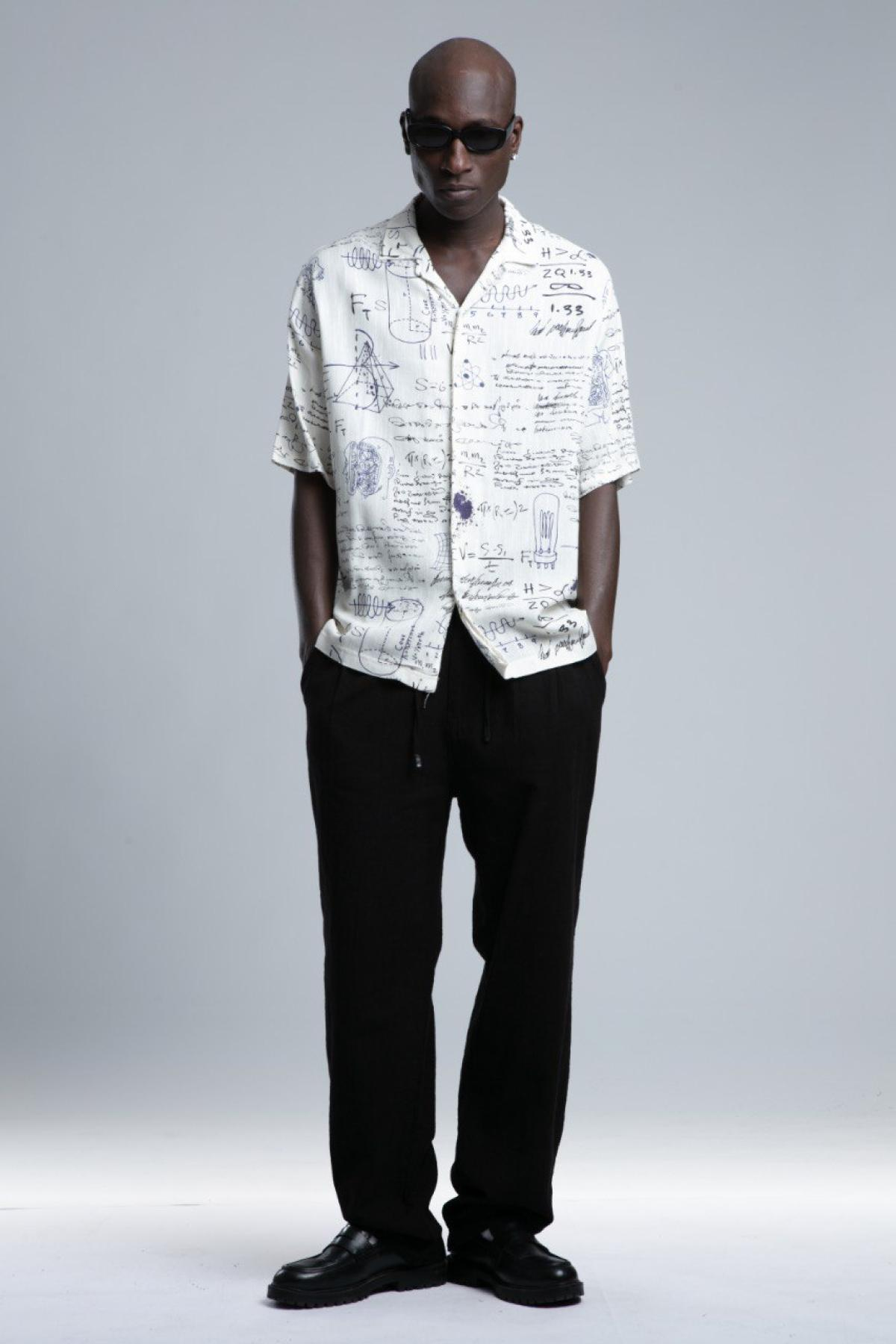 Wholesale Men White Printed Short Sleeve Shirt 729984