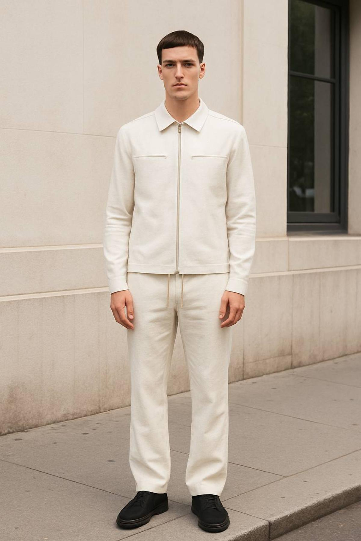 Wholesale Men White Zip-Up Tracksuit Set 738232