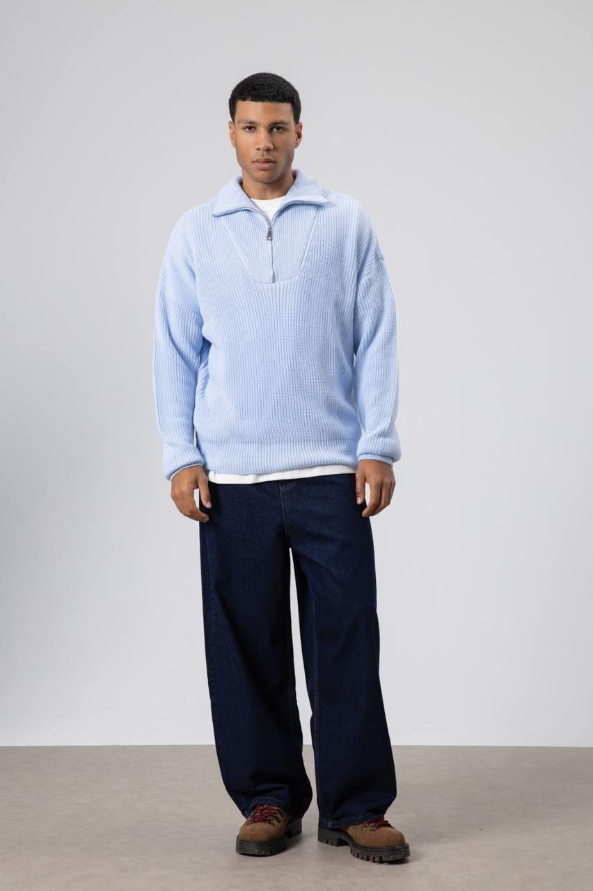 Wholesale Men's Baby Blue Half Zip-Up Sweatshirt  1604W26-V60-17