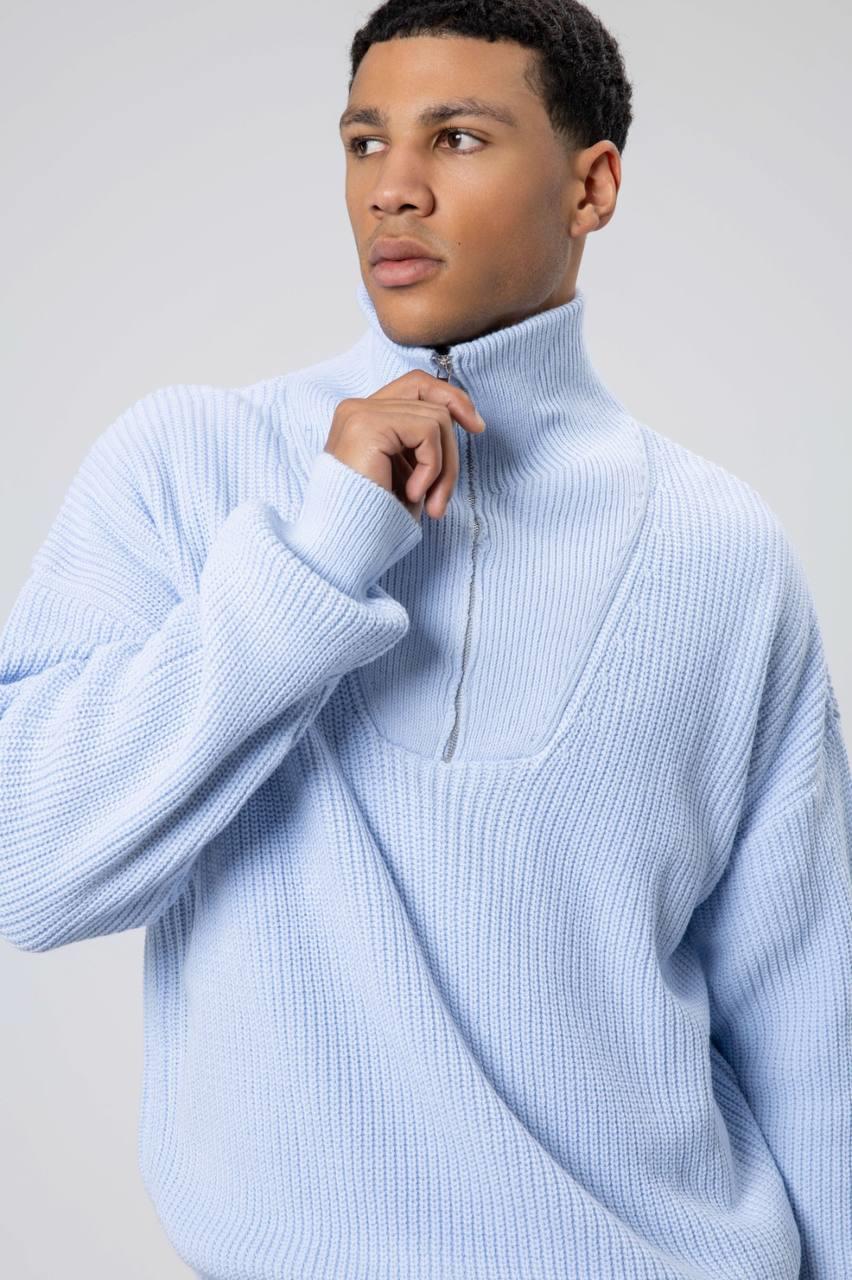 Wholesale Men's Baby Blue Half Zip-Up Sweatshirt  1604W26-V60-17
