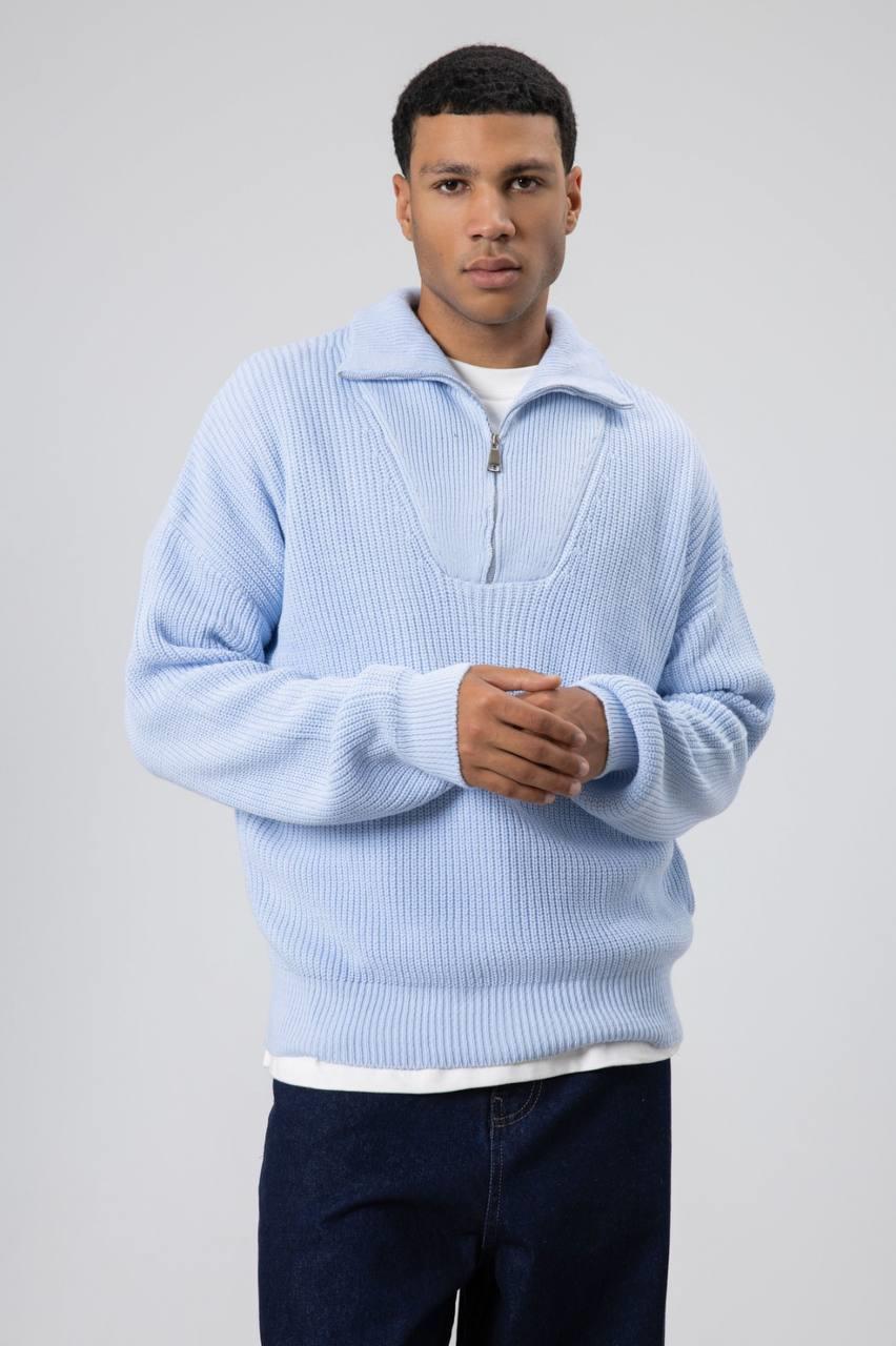 Wholesale Men's Baby Blue Half Zip-Up Sweatshirt  1604W26-V60-17