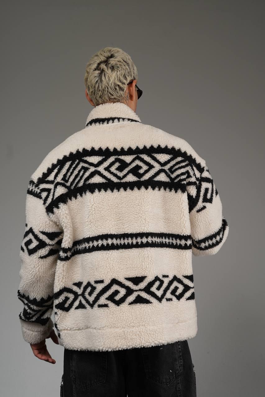 Wholesale Men's Beige Oversized Plush Zip-Up Jacket 1690W26-211